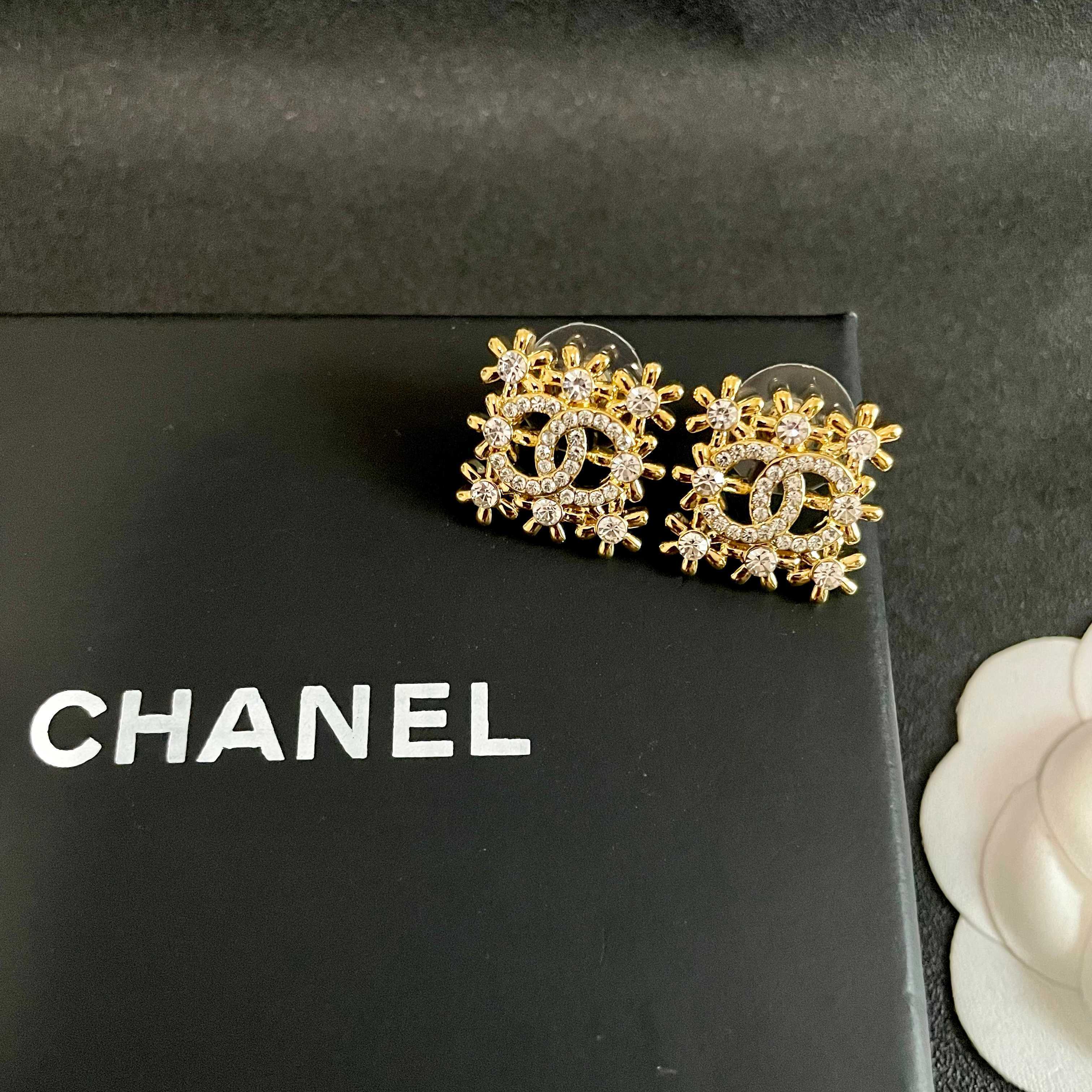 Chanel CC Logo Snowflake Earrings