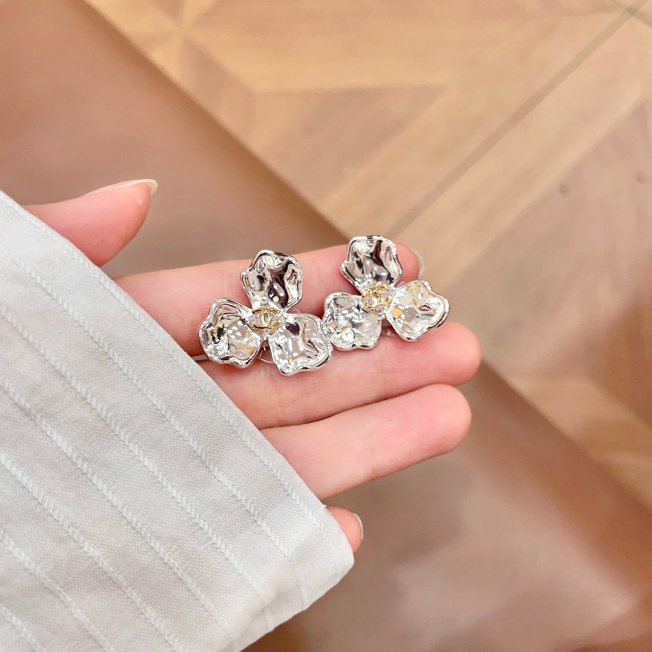 Chanel Silver Flower Earrings