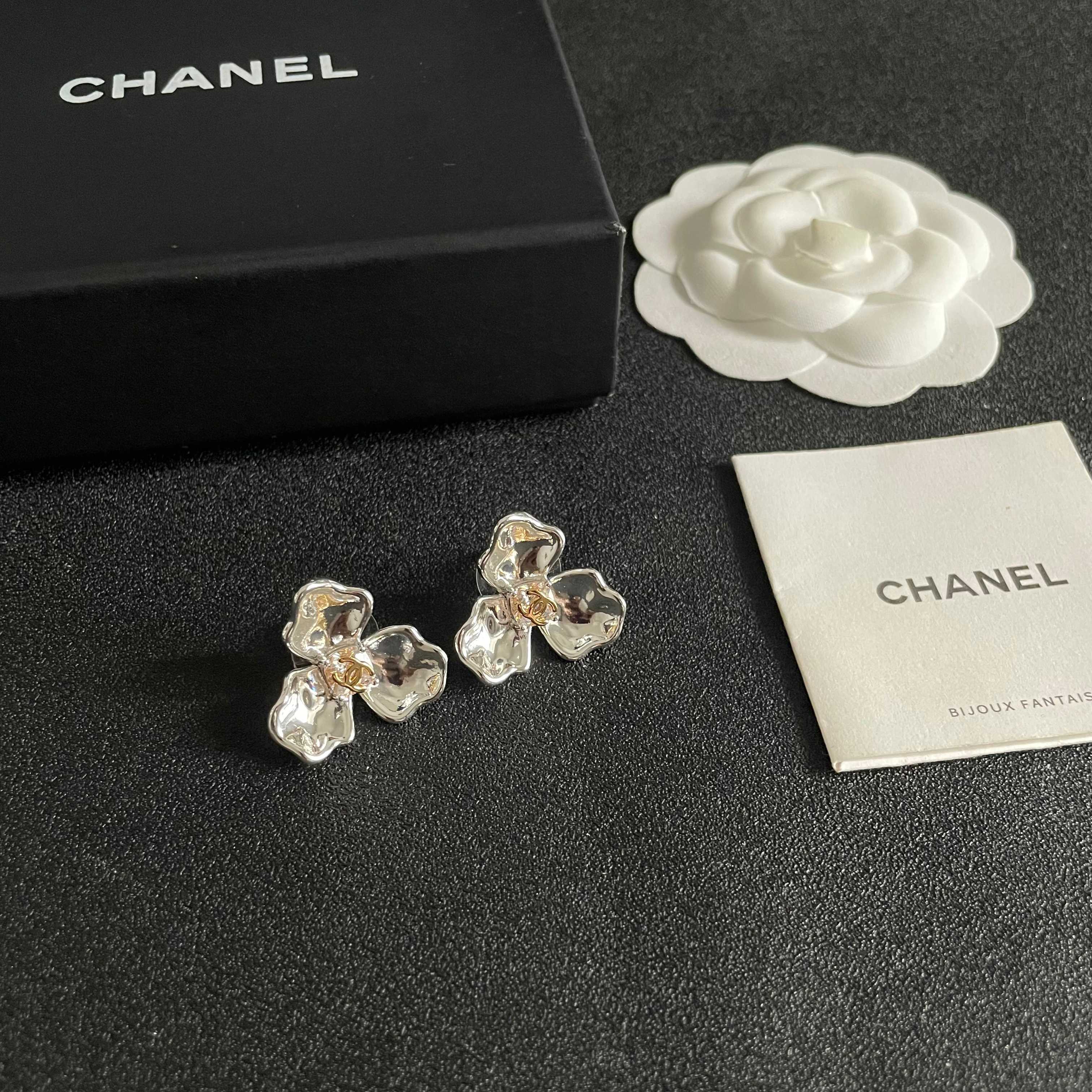 Chanel Silver Flower Earrings
