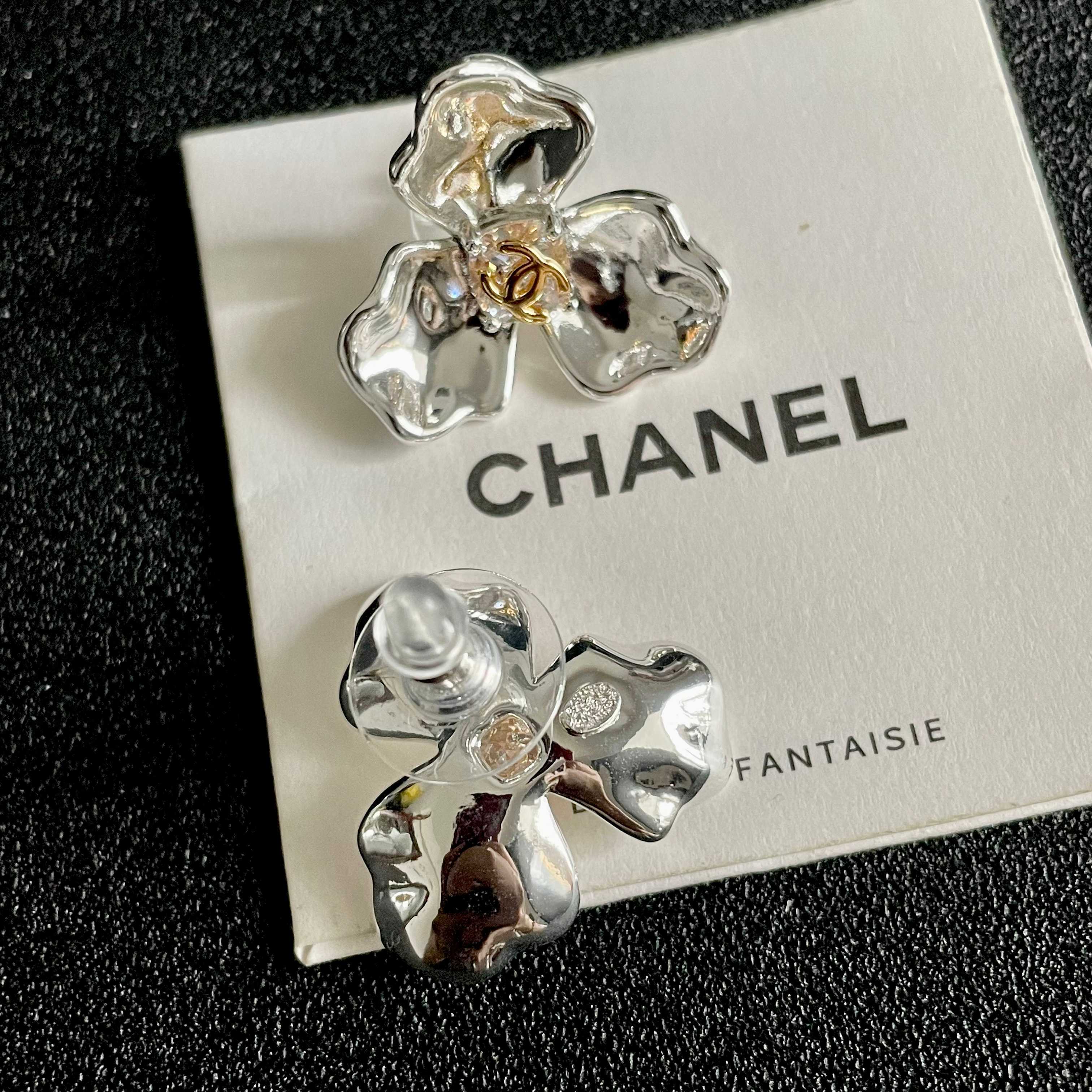 Chanel Silver Flower Earrings