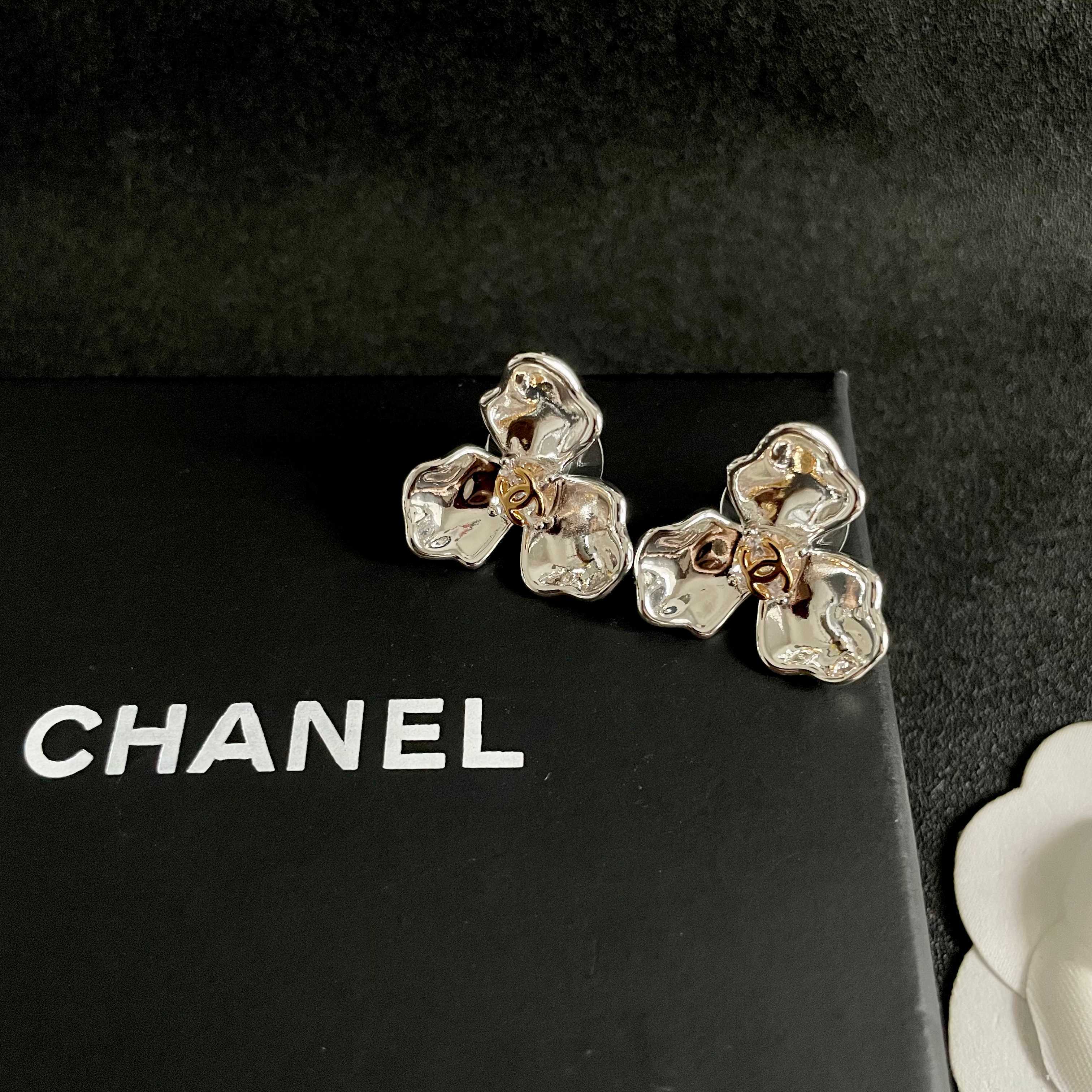 Chanel Silver Flower Earrings