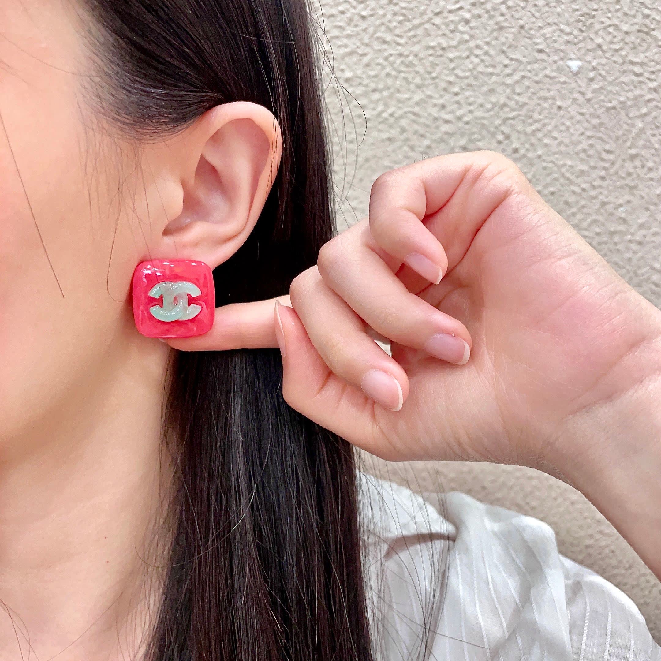 Chanel Pink Square Earrings