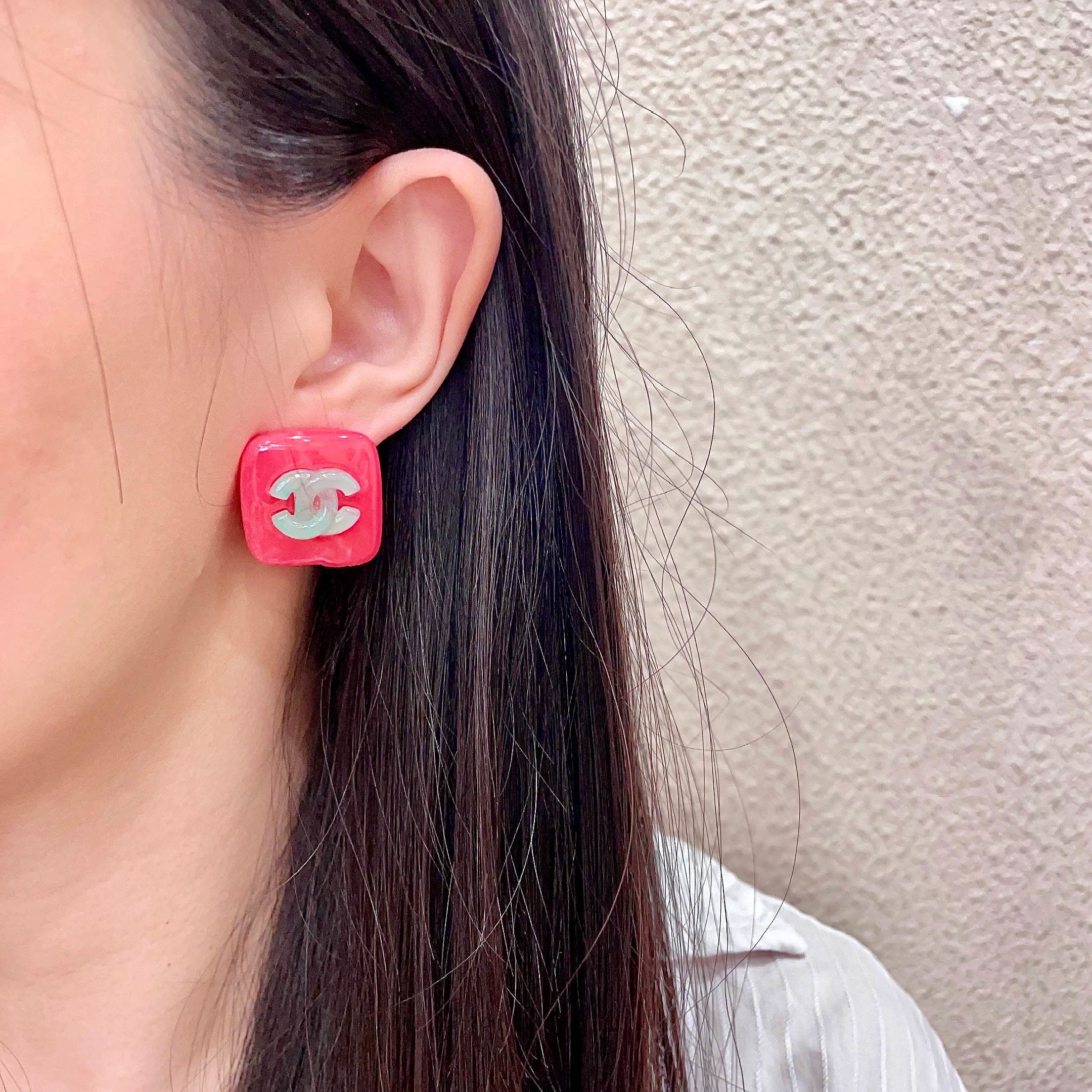 Chanel Pink Square Earrings
