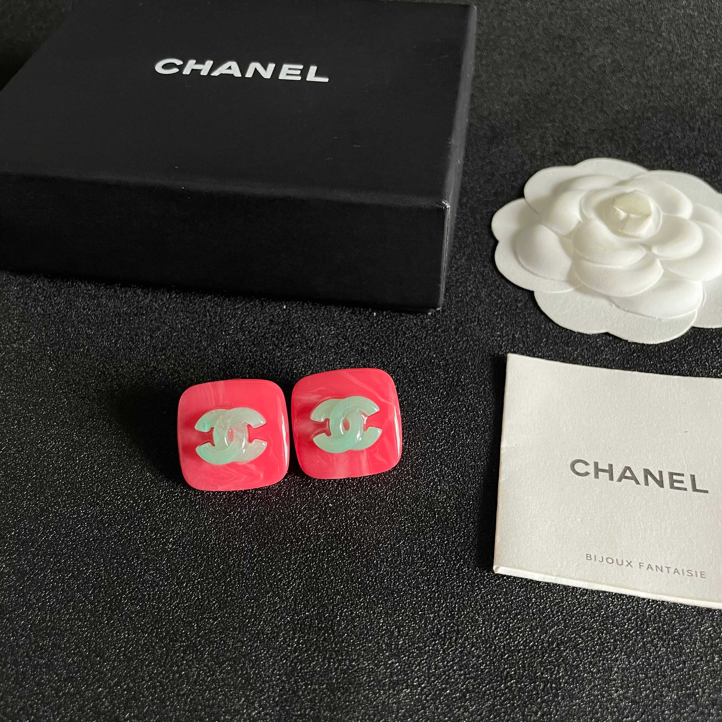 Chanel Pink Square Earrings