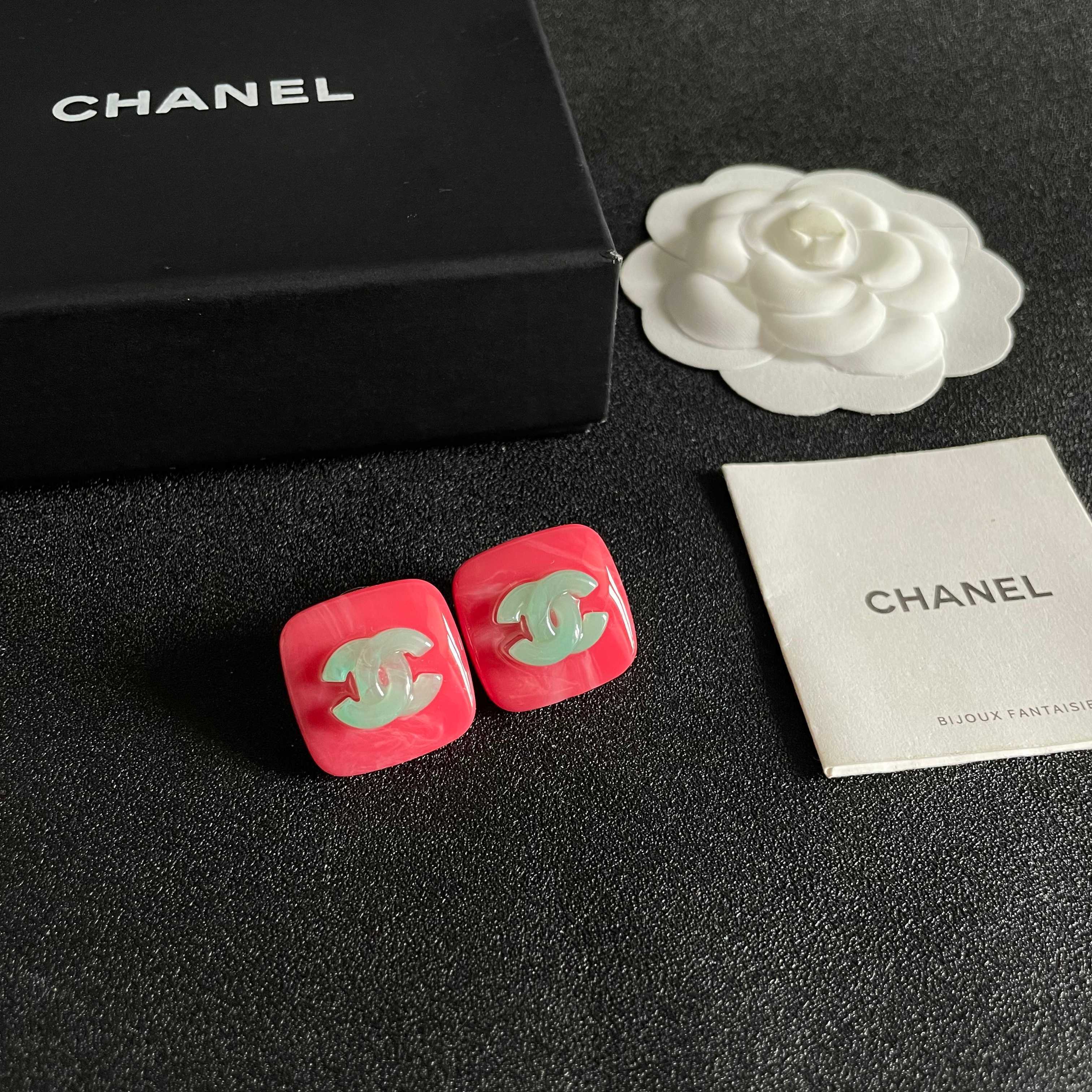 Chanel Pink Square Earrings