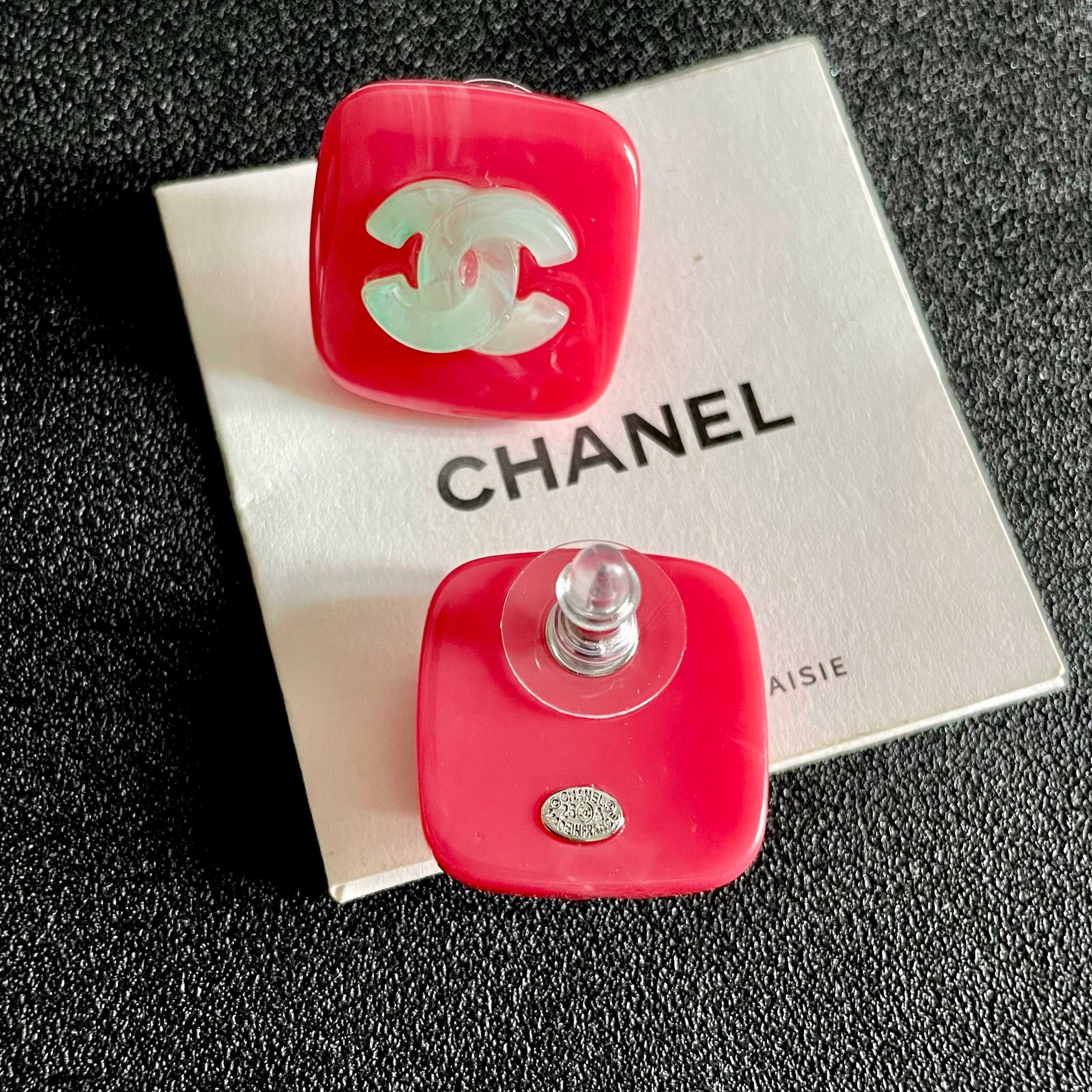 Chanel Pink Square Earrings