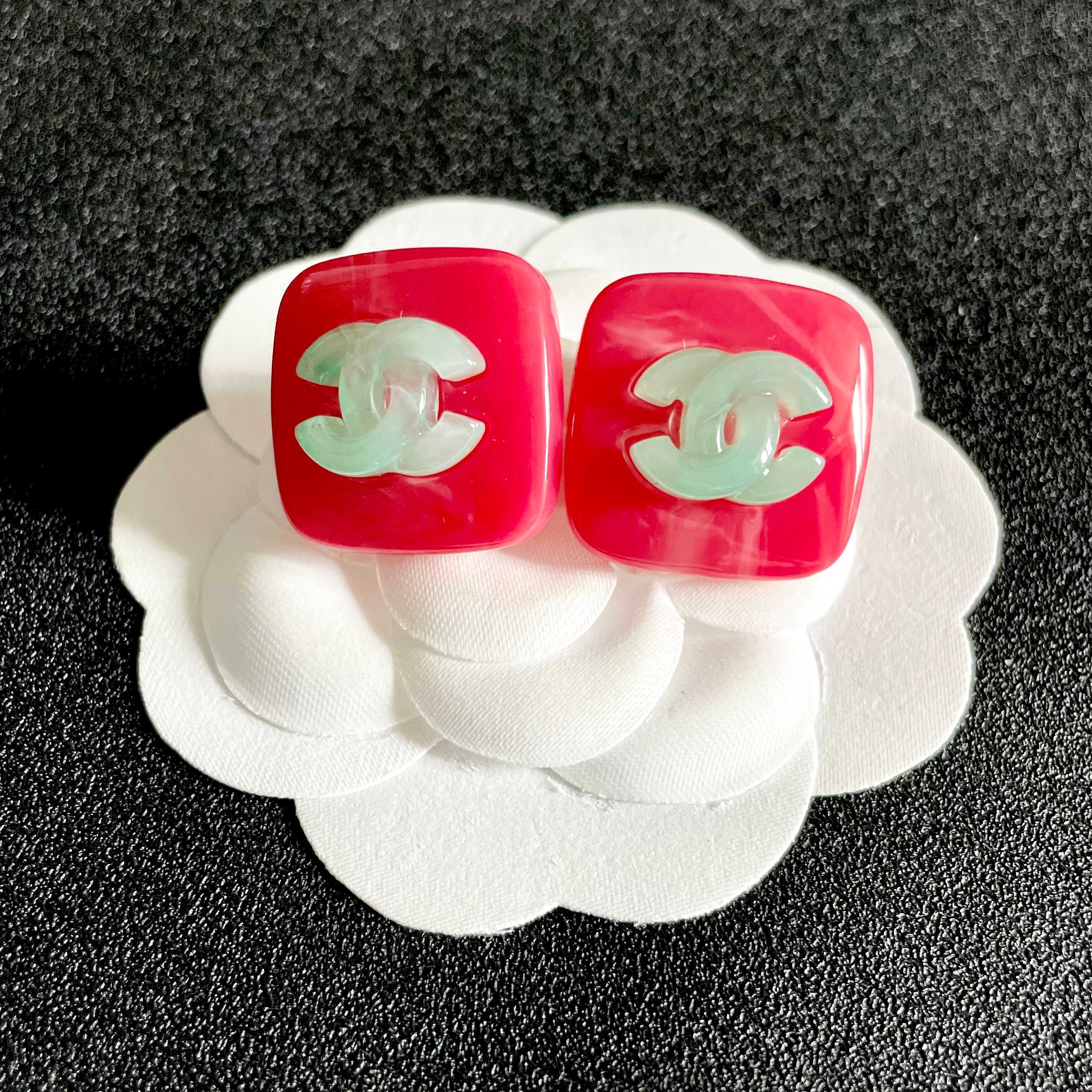 Chanel Pink Square Earrings