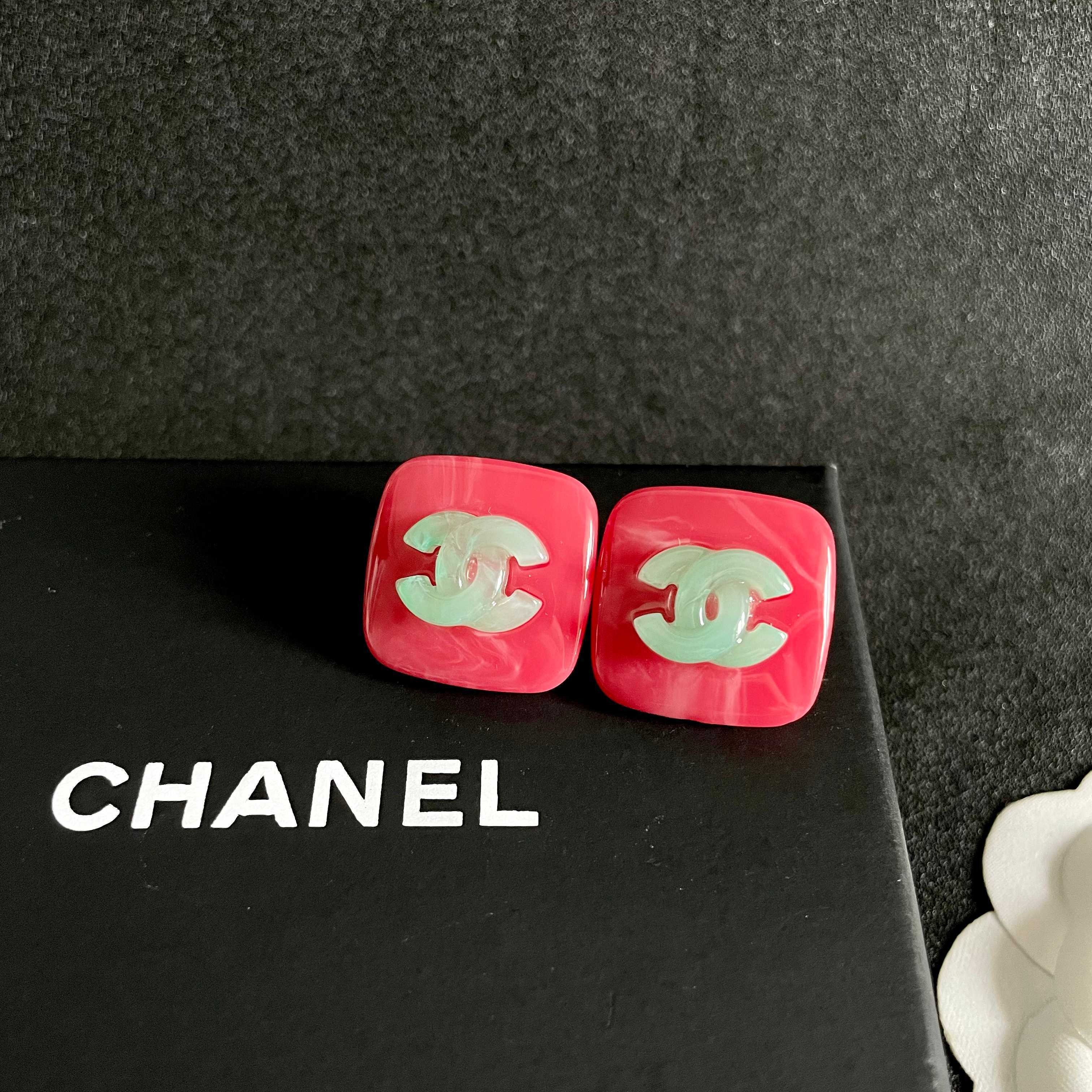 Chanel Pink Square Earrings