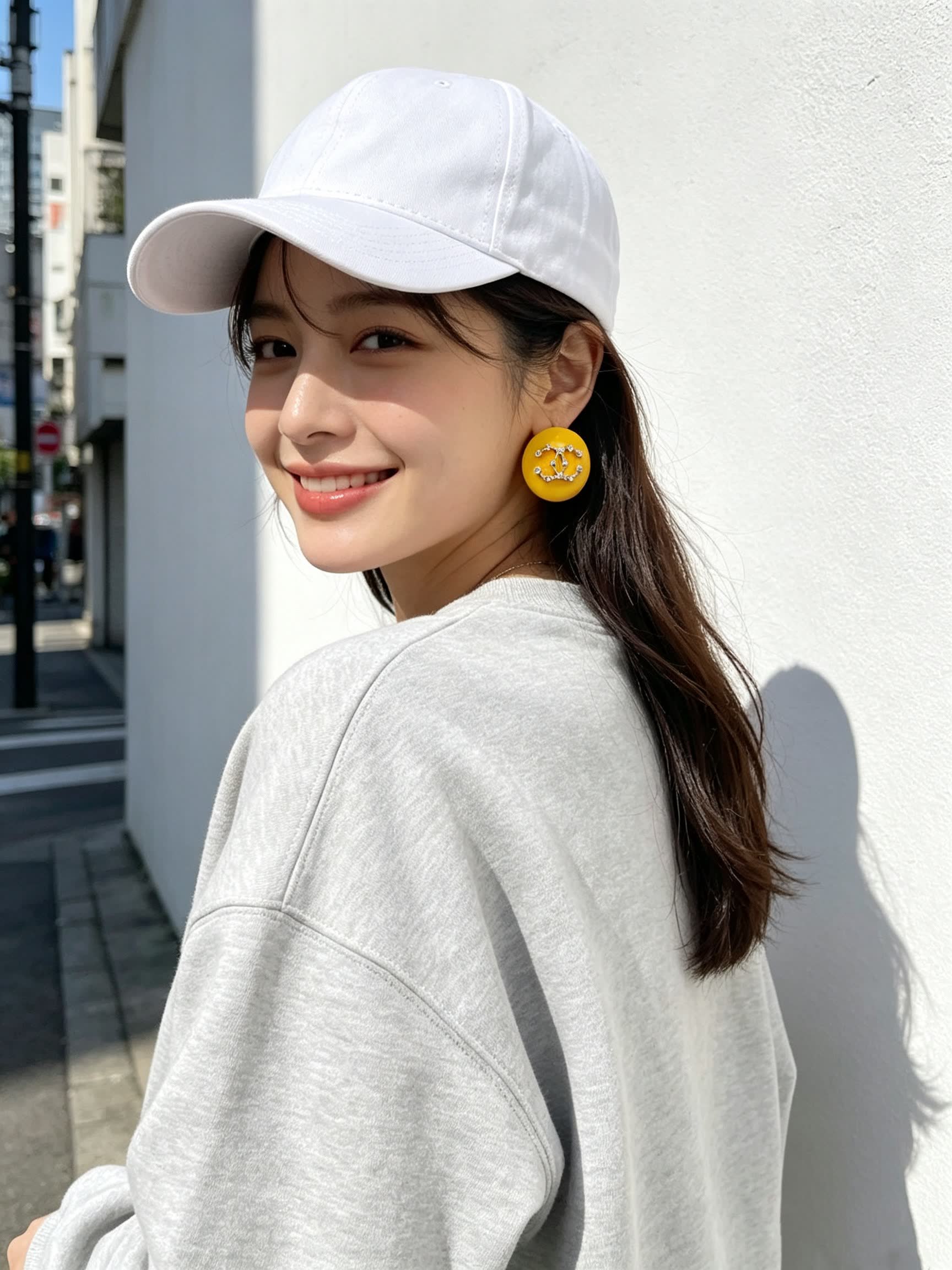 Chanel Yellow Round Earrings with White Floral Design