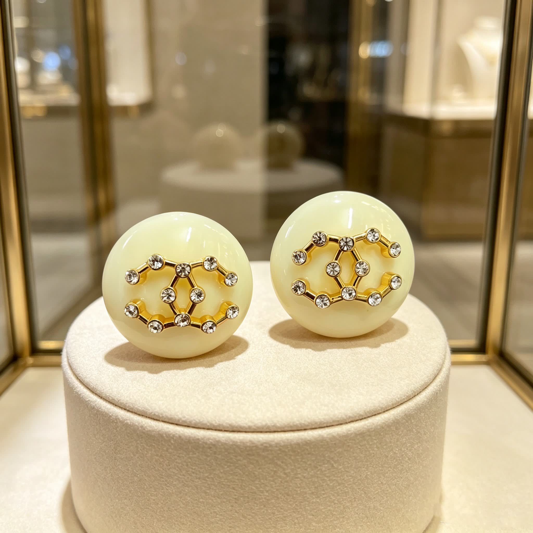 Chanel CC Logo Pearl Earrings