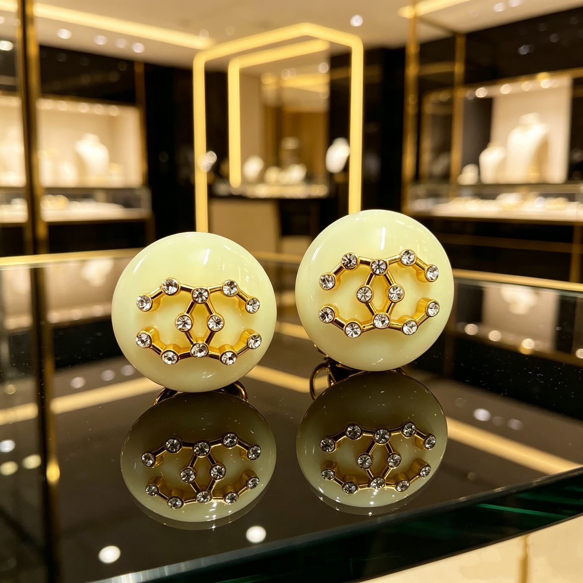 Chanel CC Logo Pearl Earrings