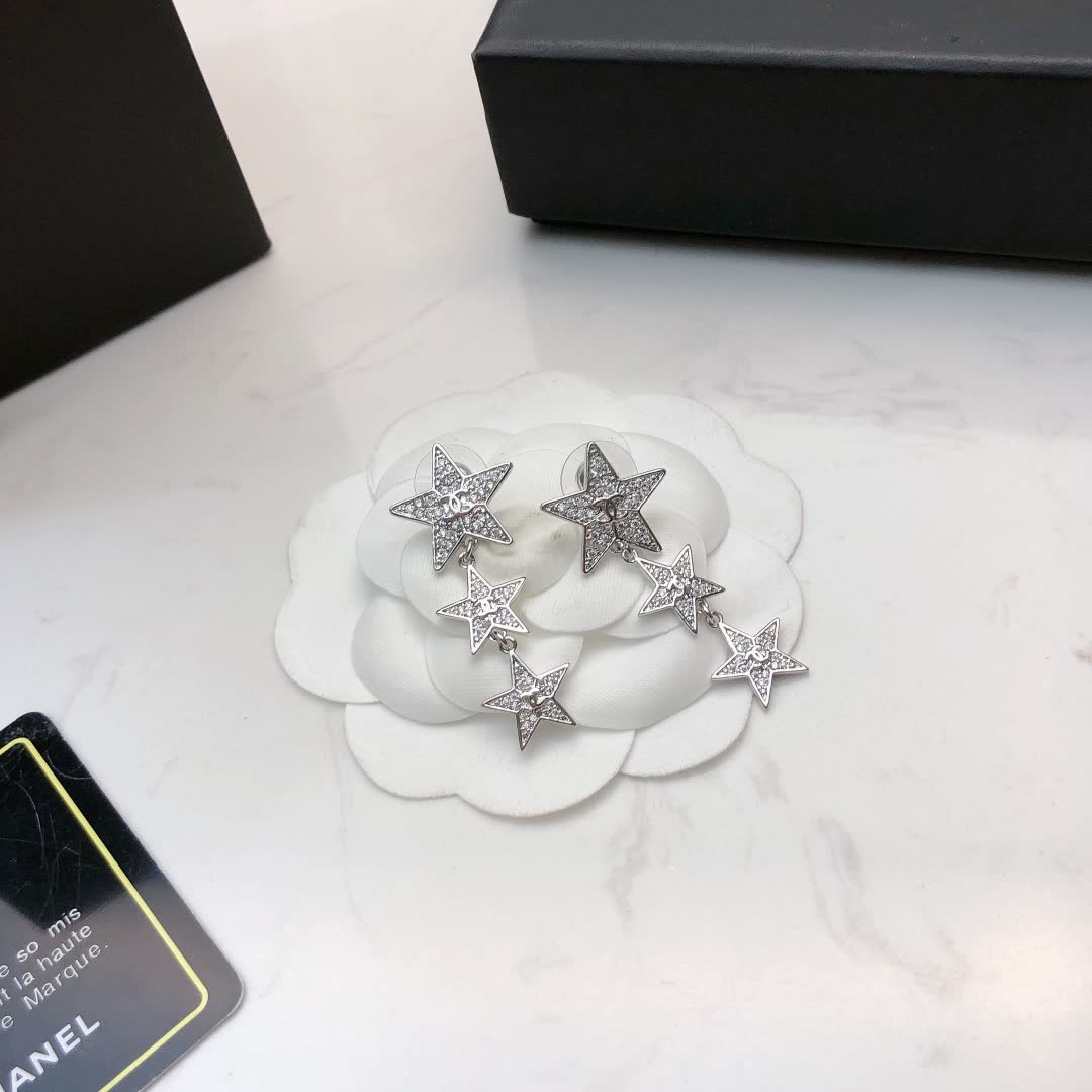 Chanel Silver Star Earrings