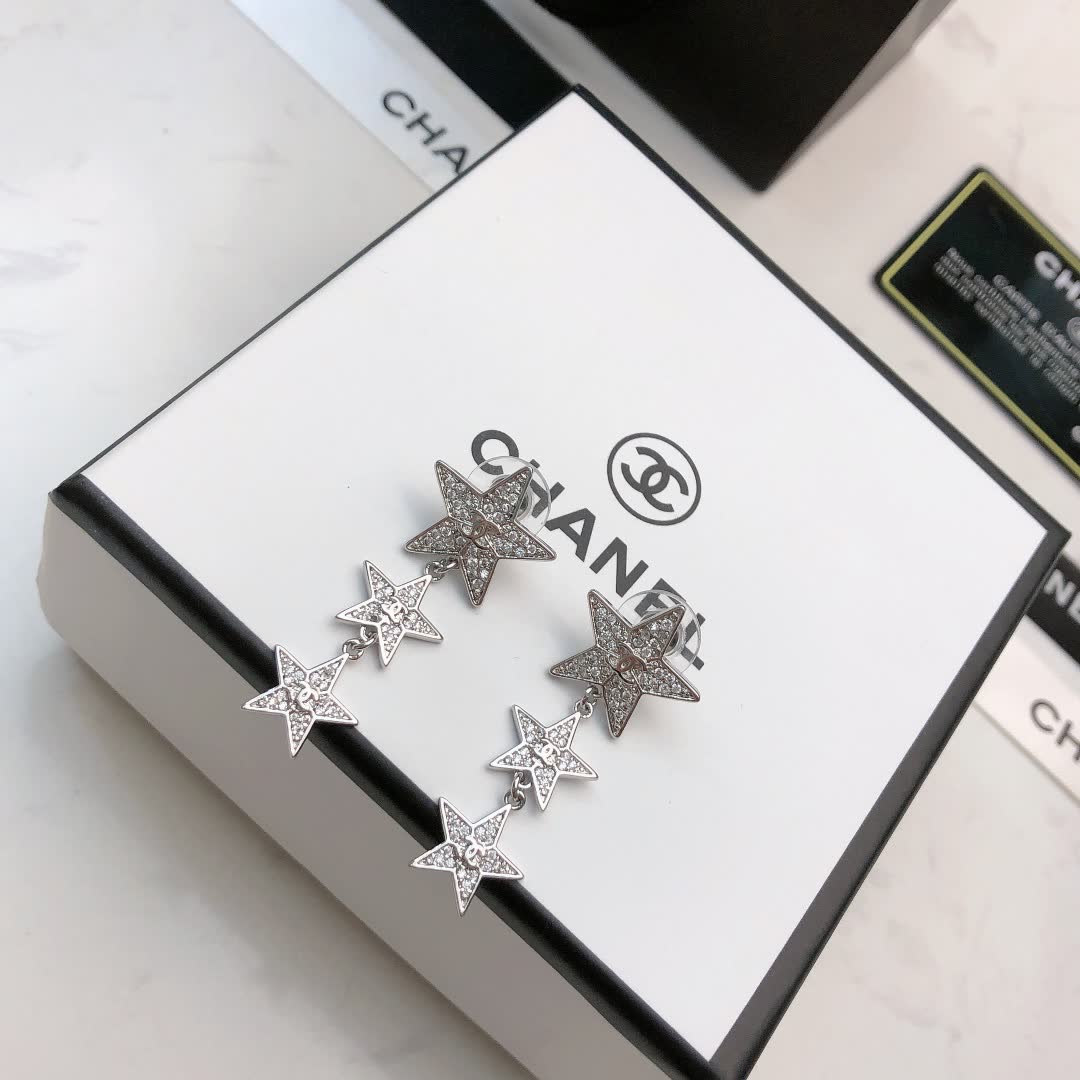 Chanel Silver Star Earrings
