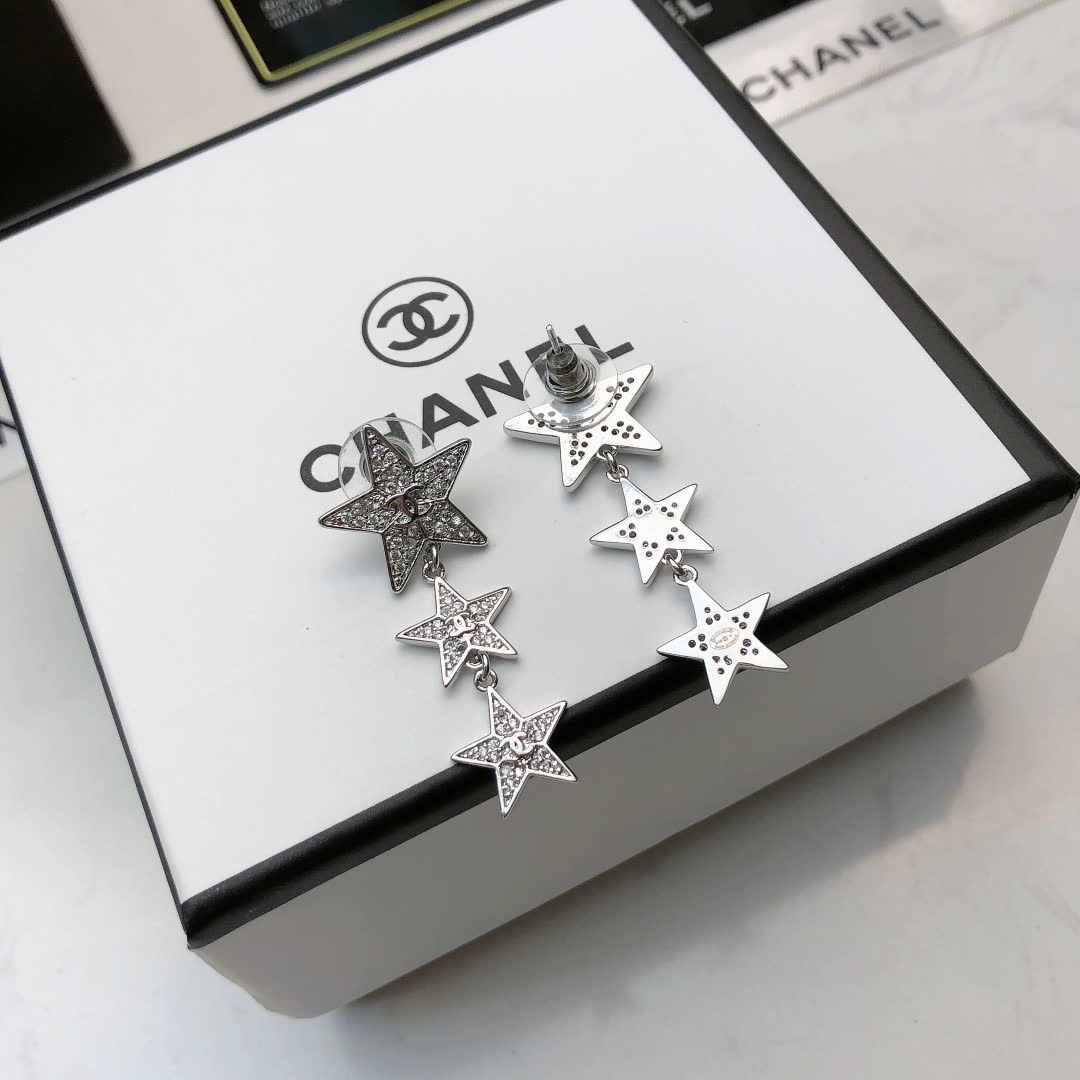 Chanel Silver Star Earrings