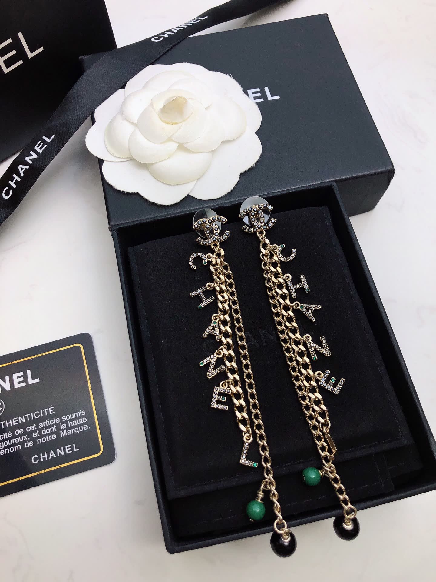 Chanel CC Logo Chain Earrings