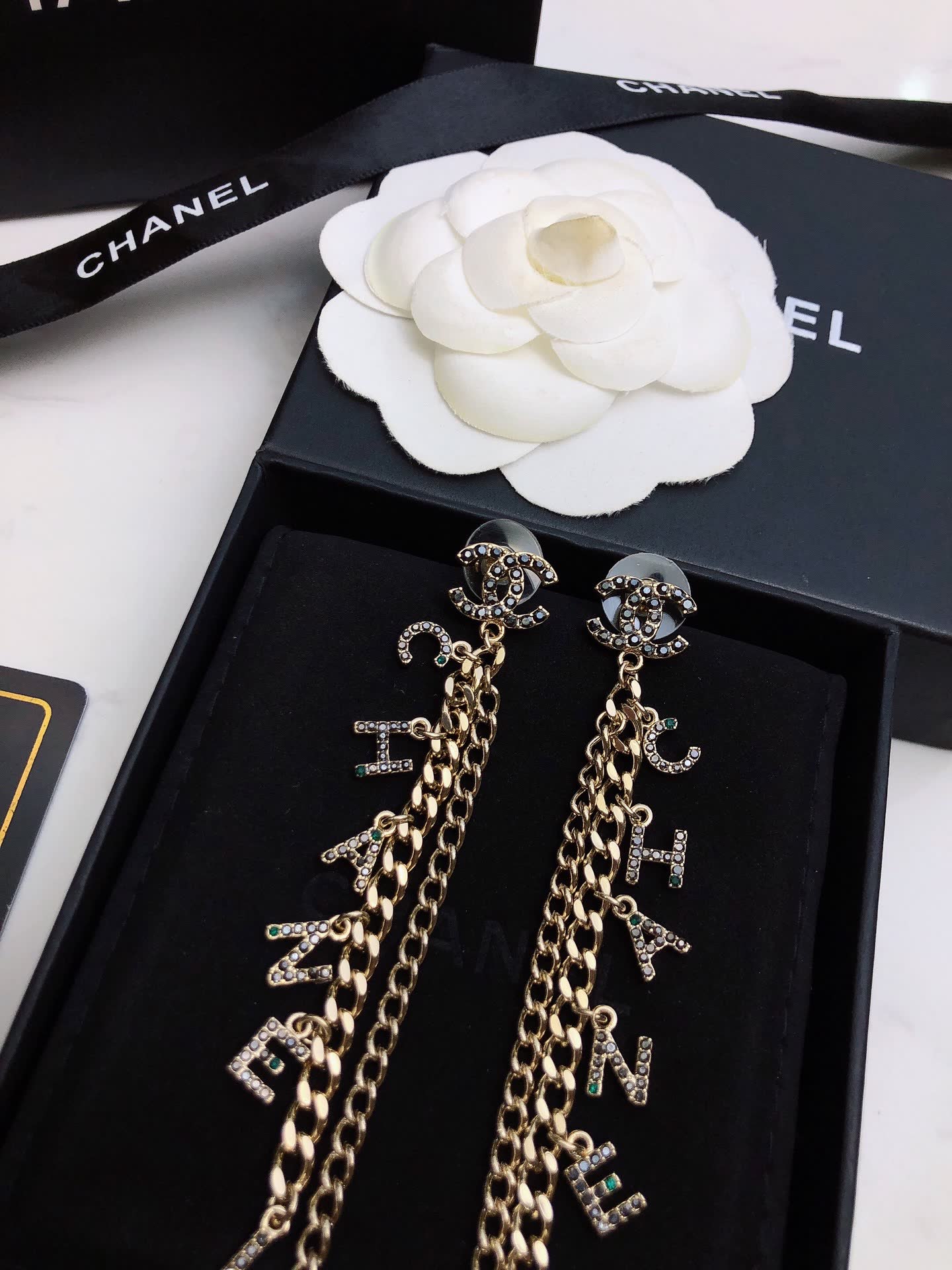 Chanel CC Logo Chain Earrings