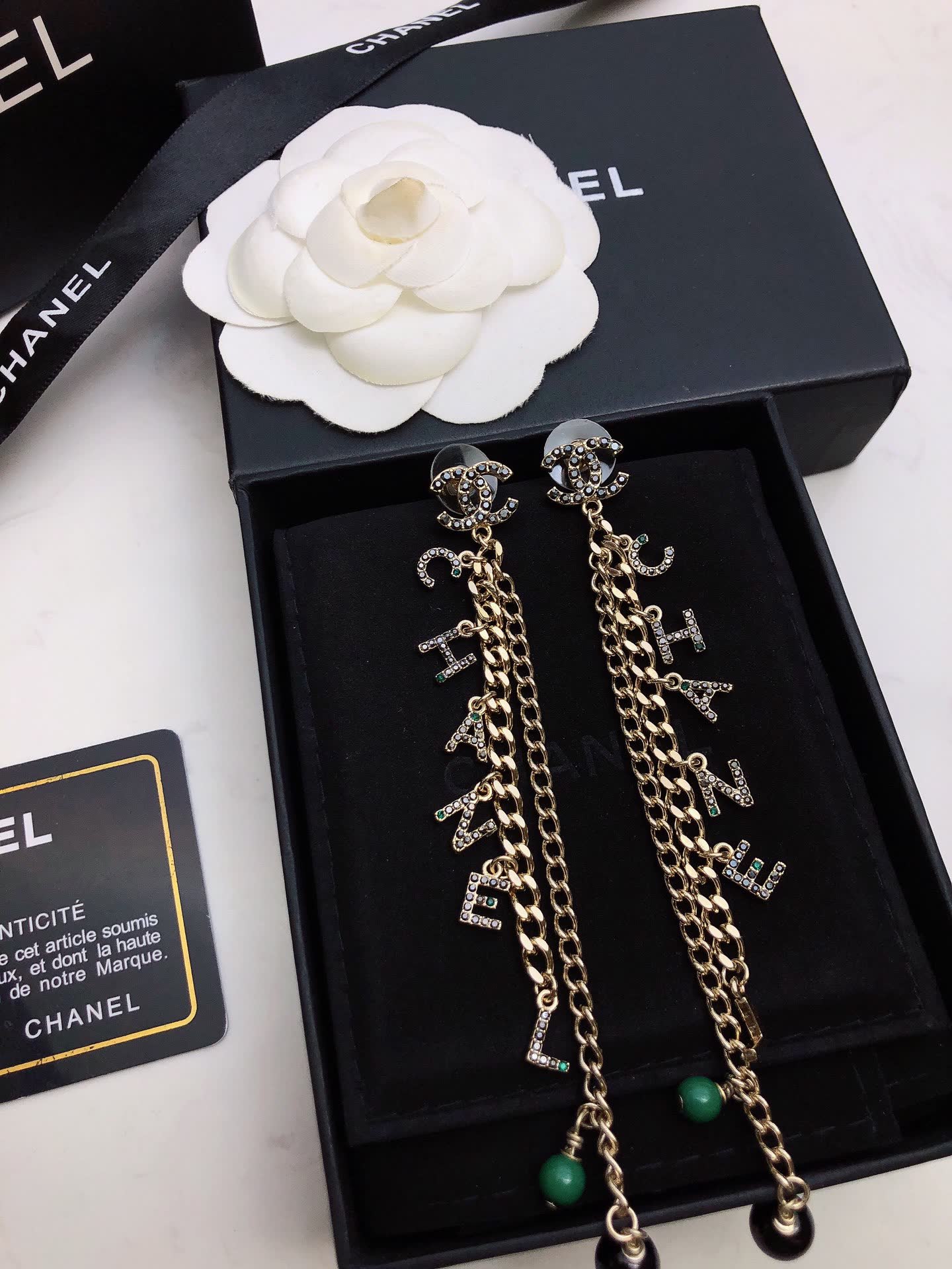 Chanel CC Logo Chain Earrings