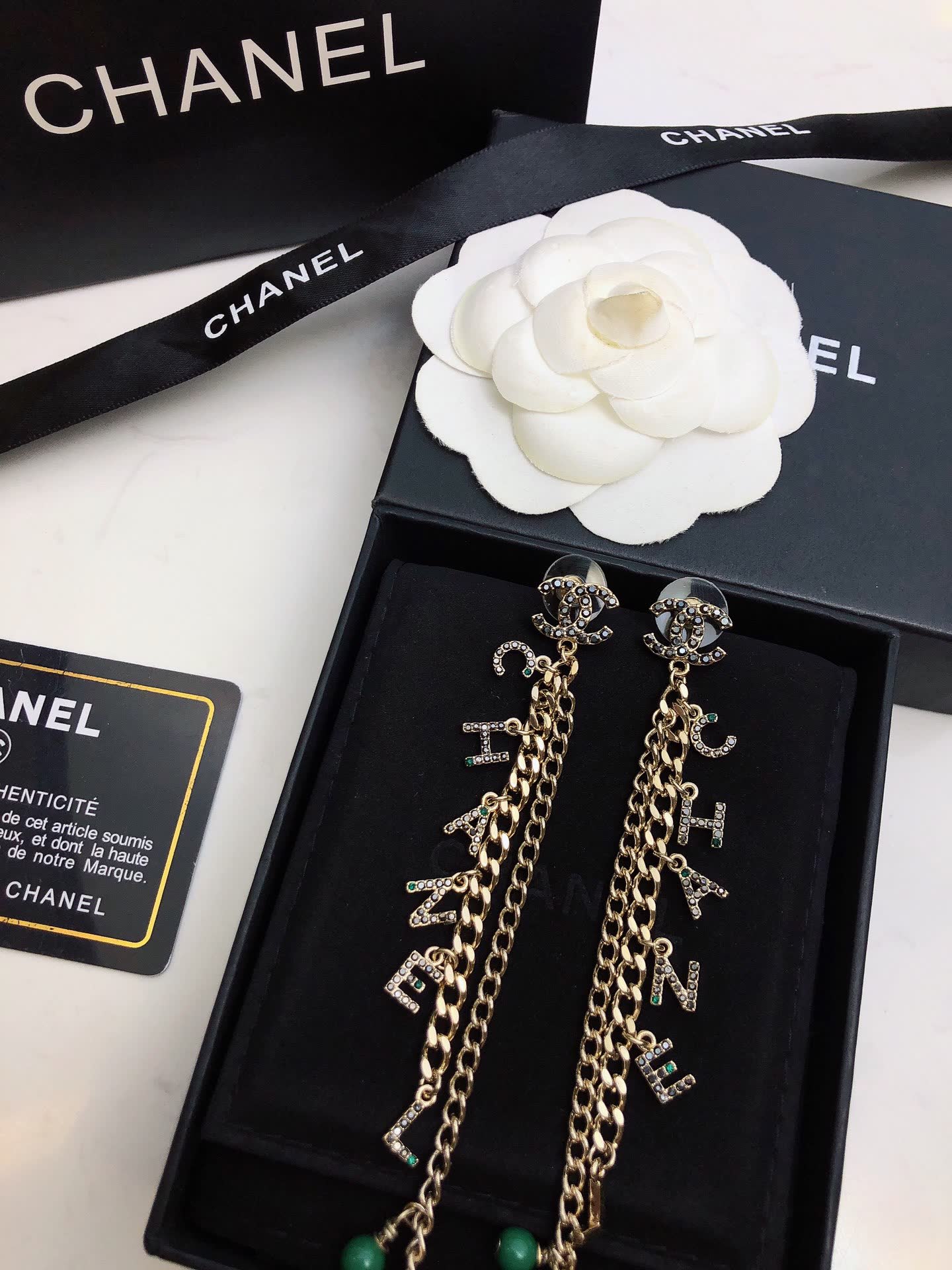 Chanel CC Logo Chain Earrings