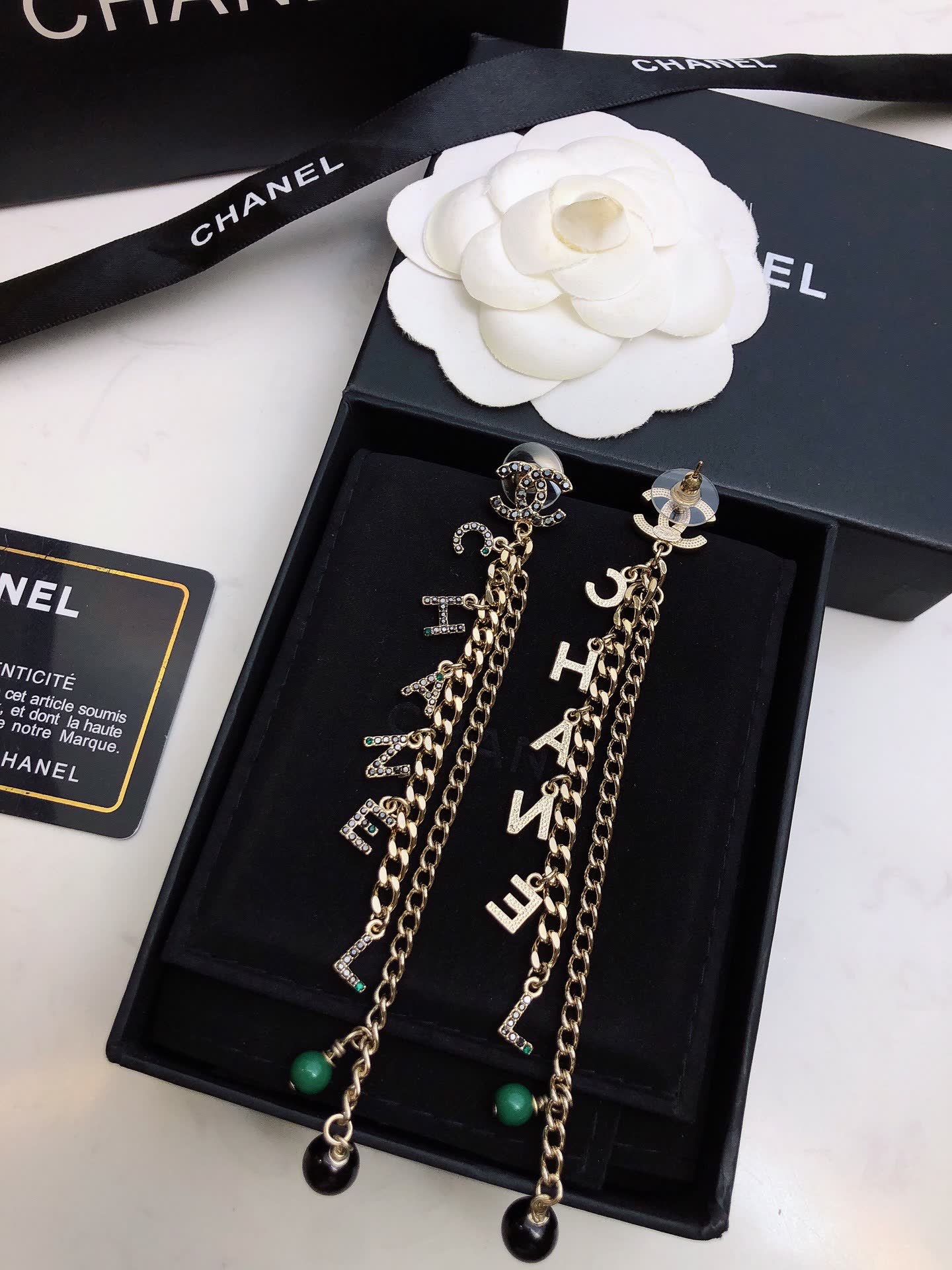 Chanel CC Logo Chain Earrings