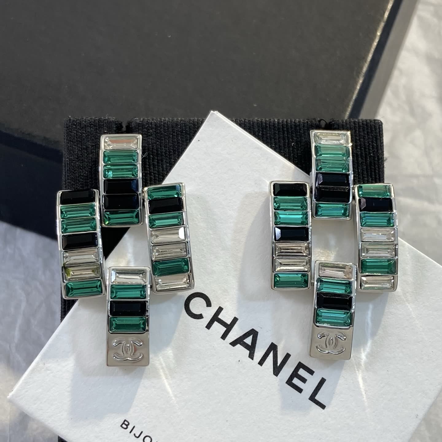 Chanel Green Crystal Earrings Chanel Green Crystal Earrings