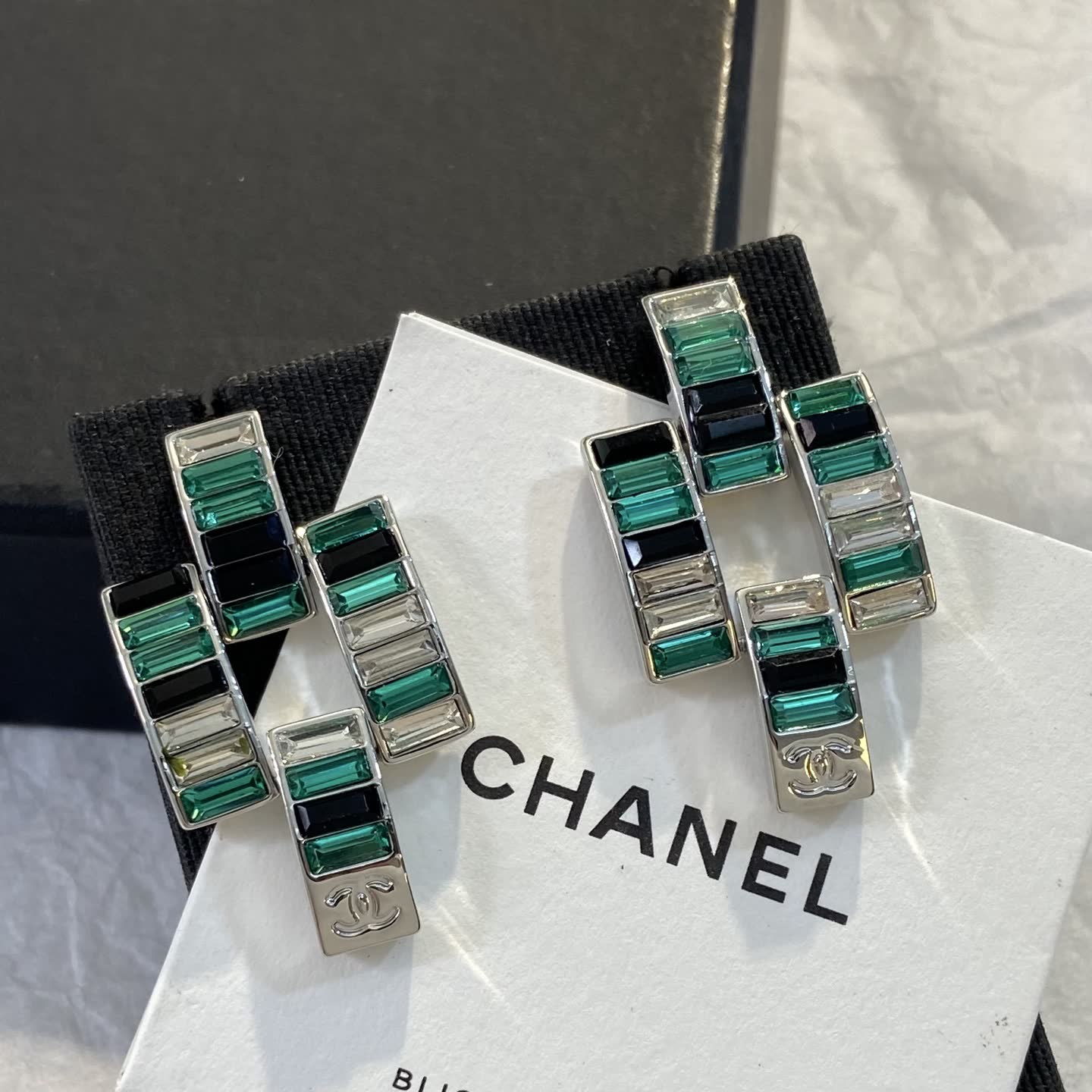 Chanel Green Crystal Earrings