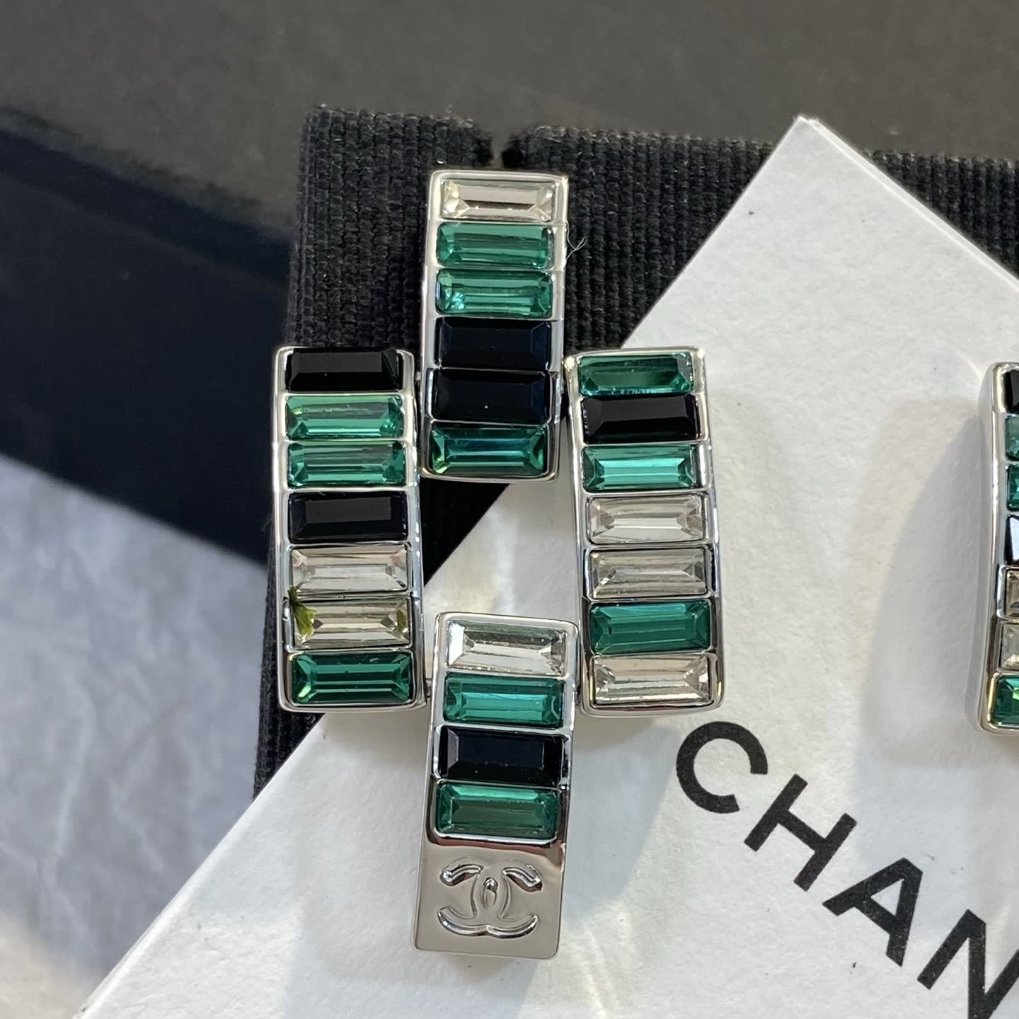 Chanel Green Crystal Earrings