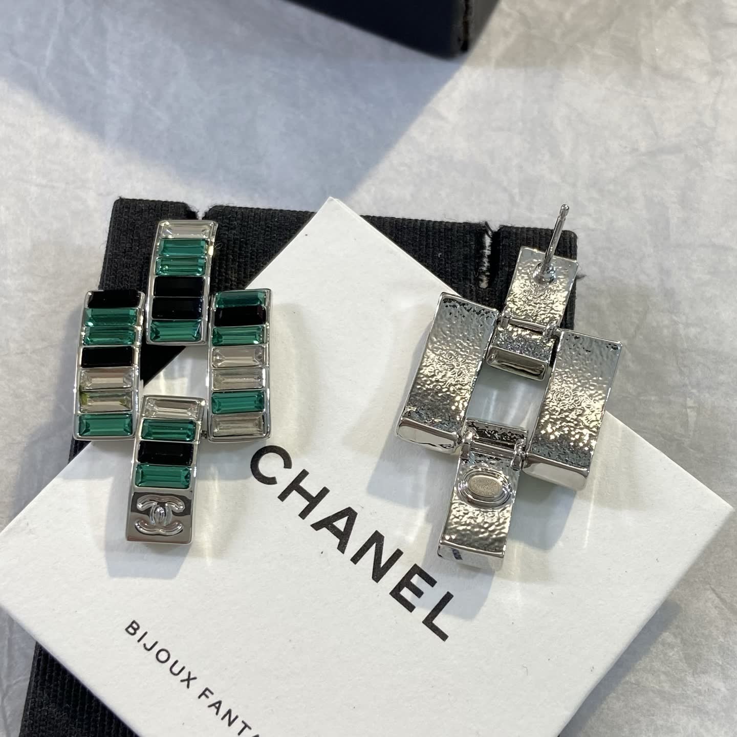 Chanel Green Crystal Earrings