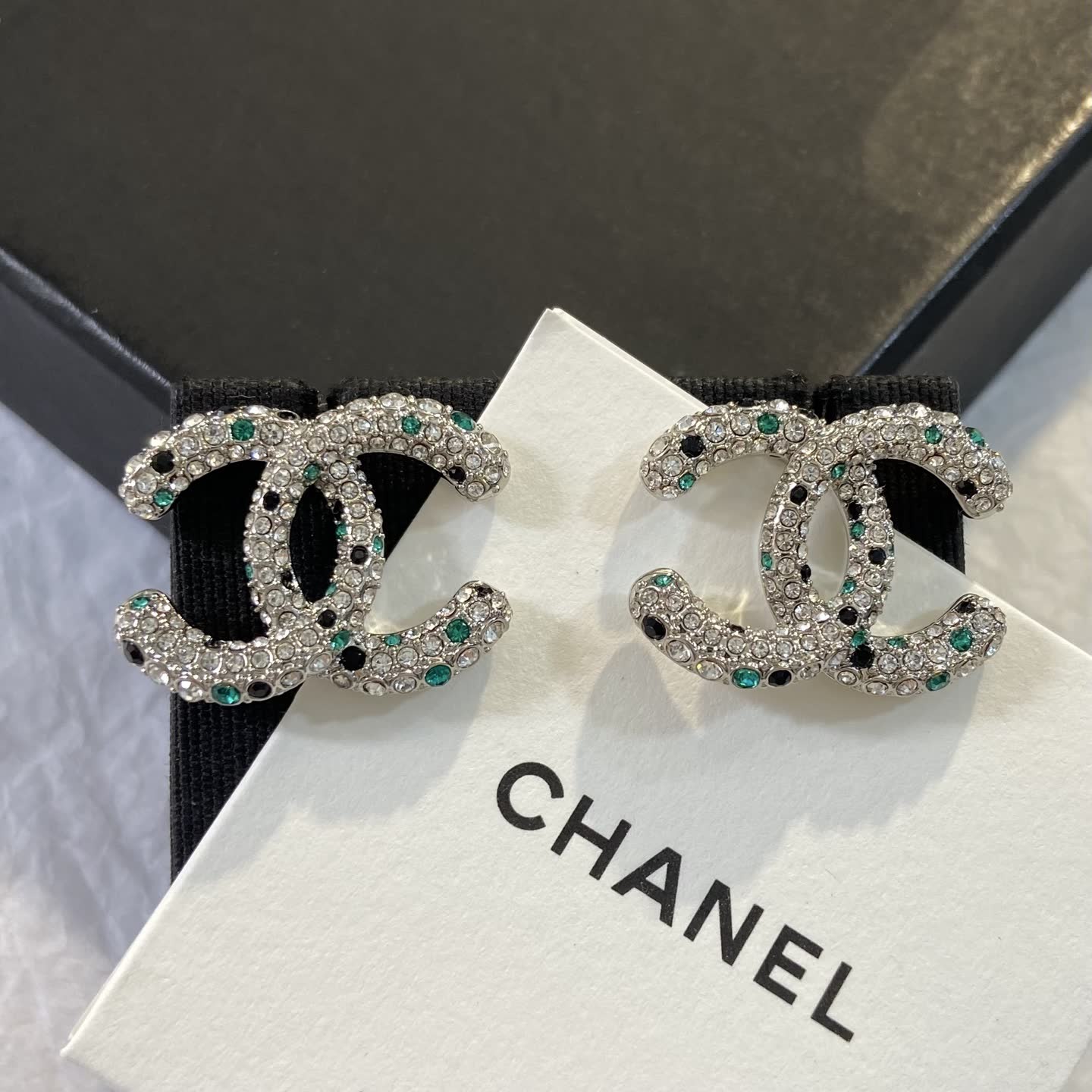 Chanel CC Logo Crystal Stud Earrings