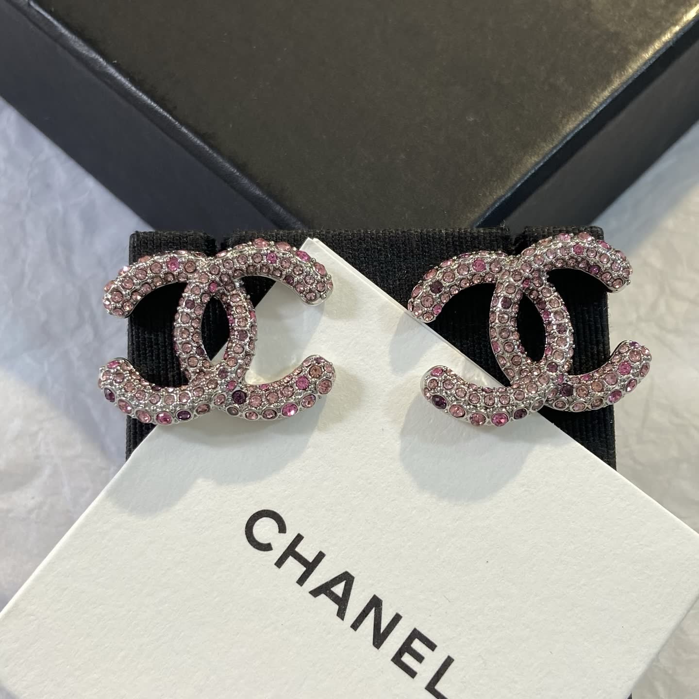 Chanel CC Logo Crystal Stud Earrings