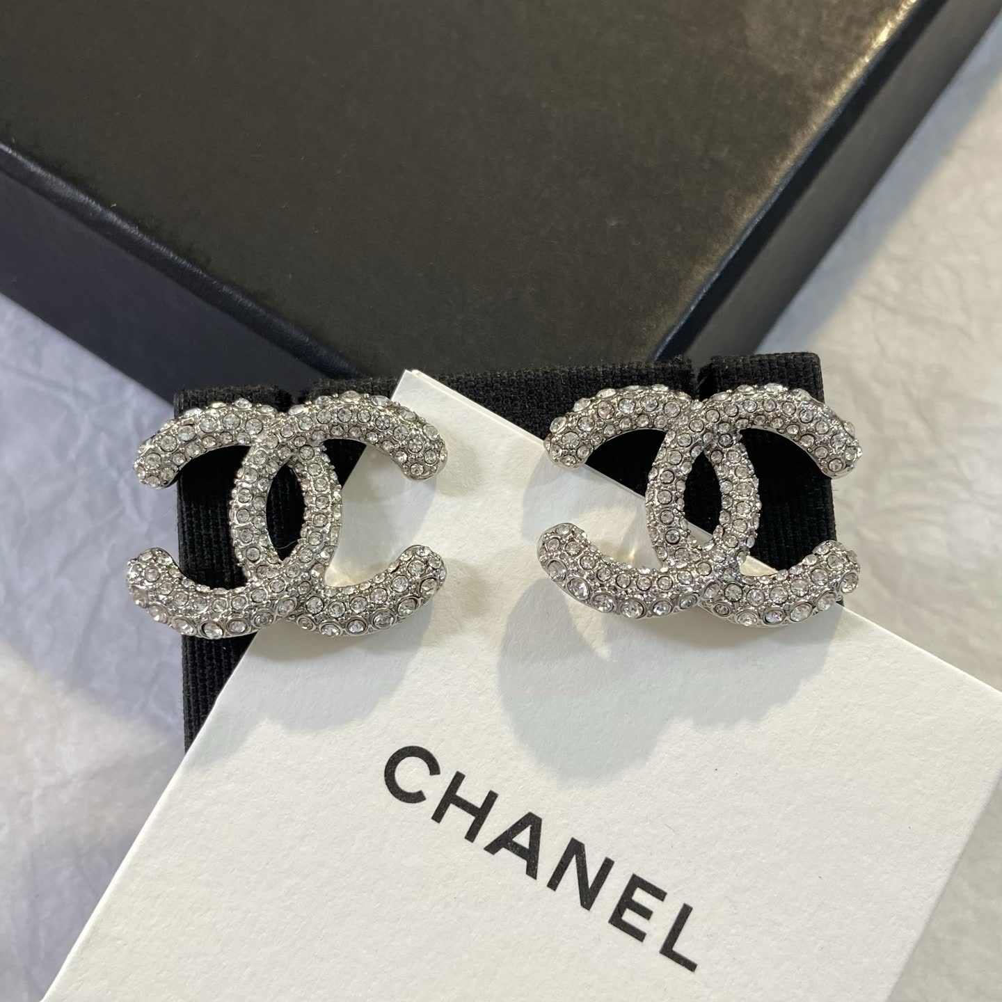 Chanel CC Logo Crystal Stud Earrings