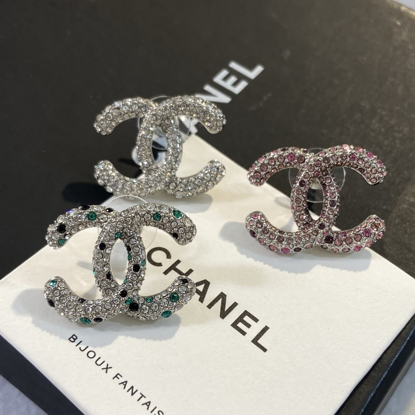 Chanel CC Logo Crystal Stud Earrings