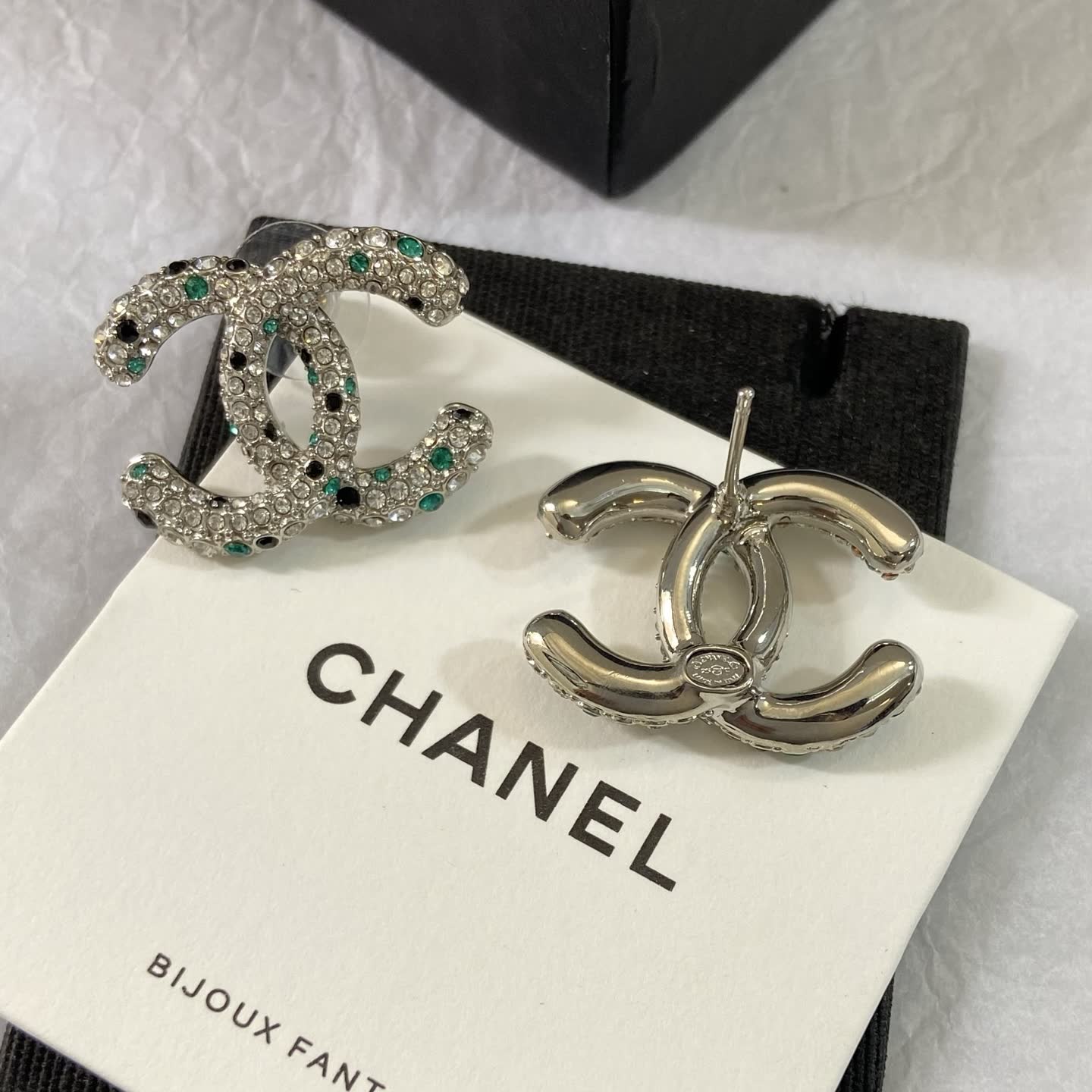 Chanel CC Logo Crystal Stud Earrings
