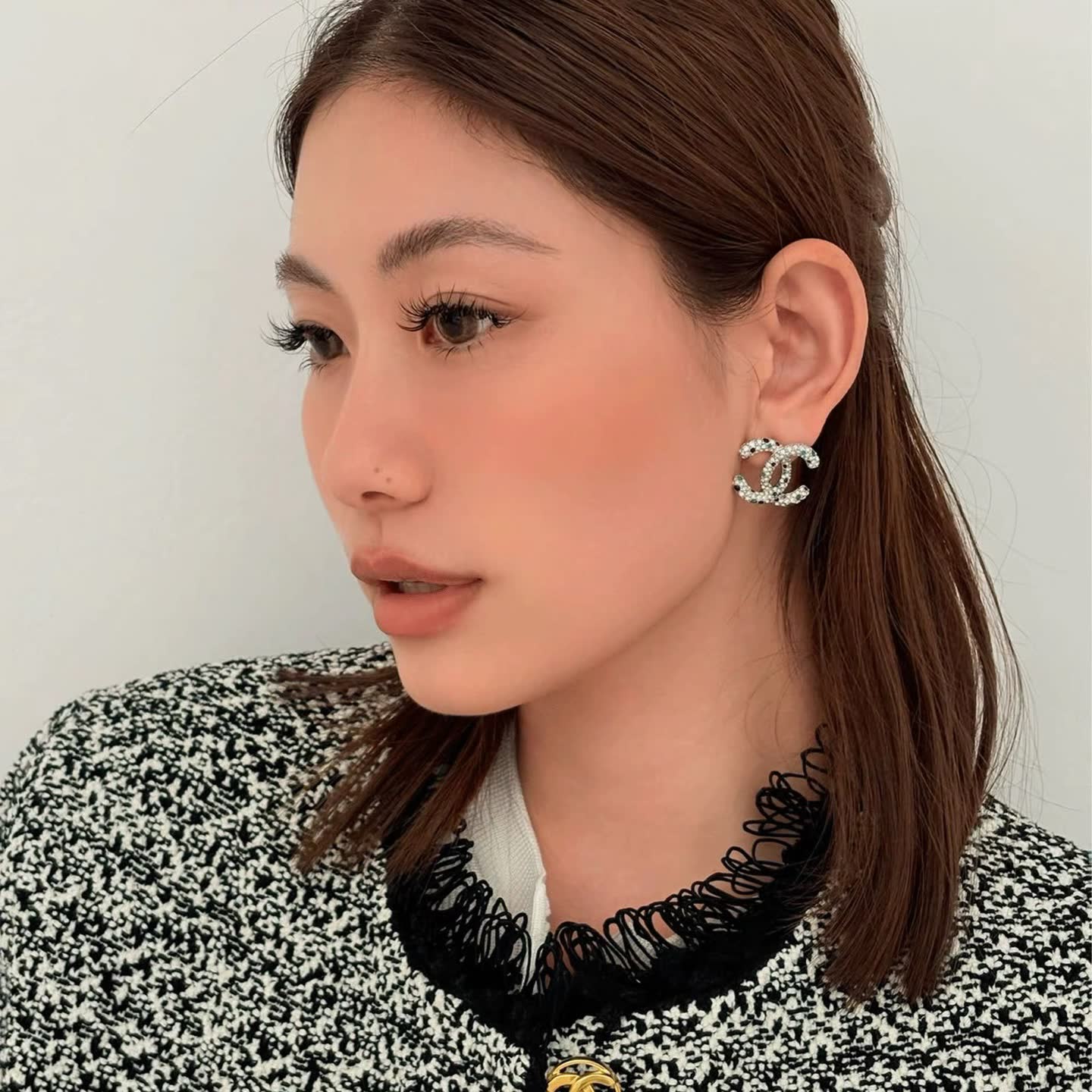 Chanel CC Logo Crystal Stud Earrings