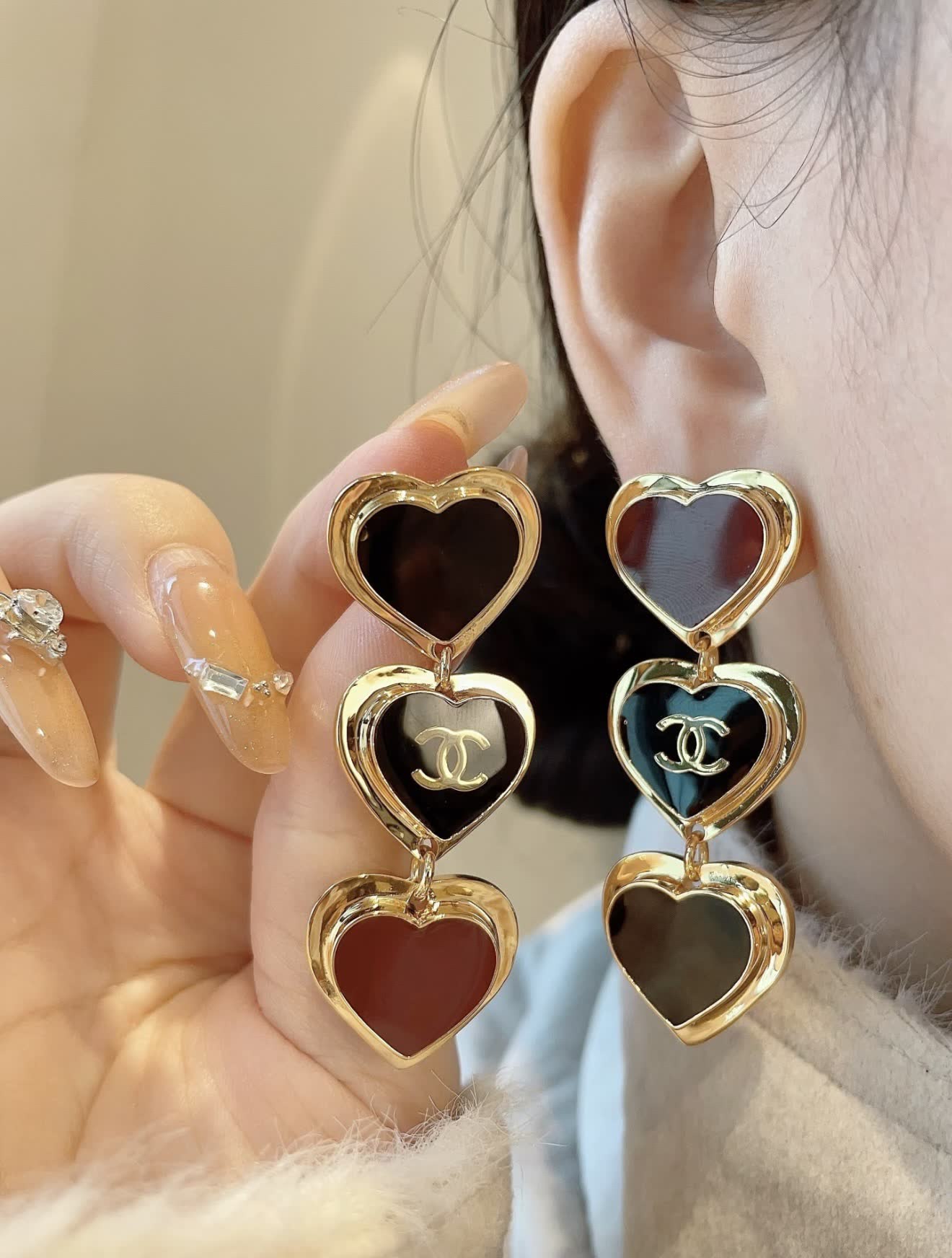 Chanel Triple Heart Earrings