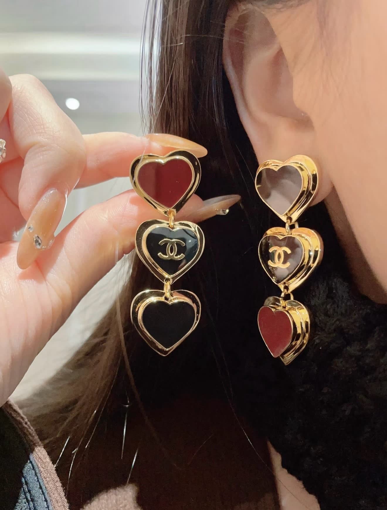Chanel Triple Heart Earrings