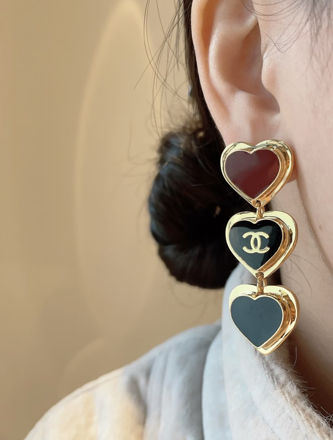 Chanel Triple Heart Earrings