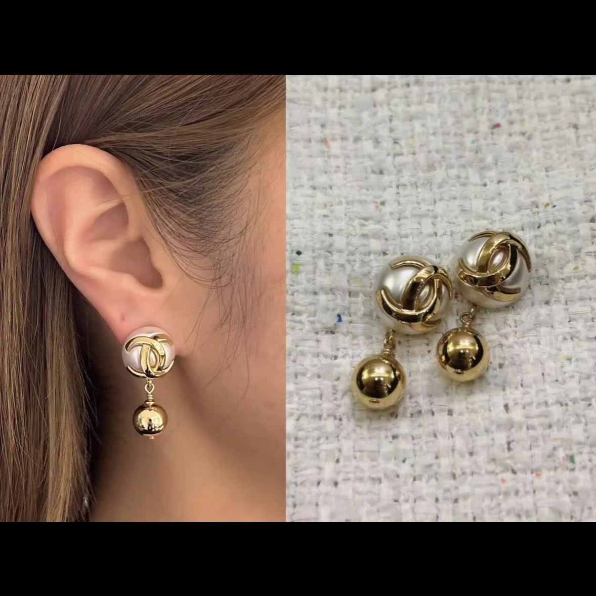 Chanel CC Pearl Earrings