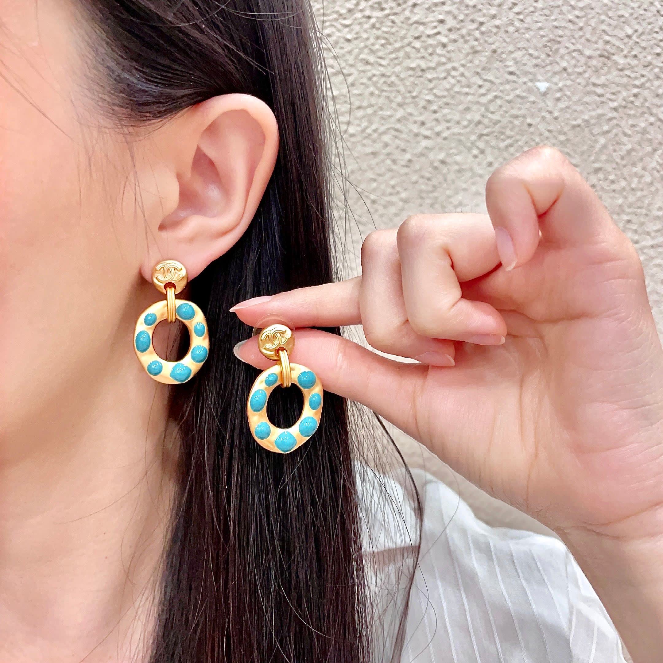 Chanel Gold and Blue Earrings Chanel Gold and Blue Earrings