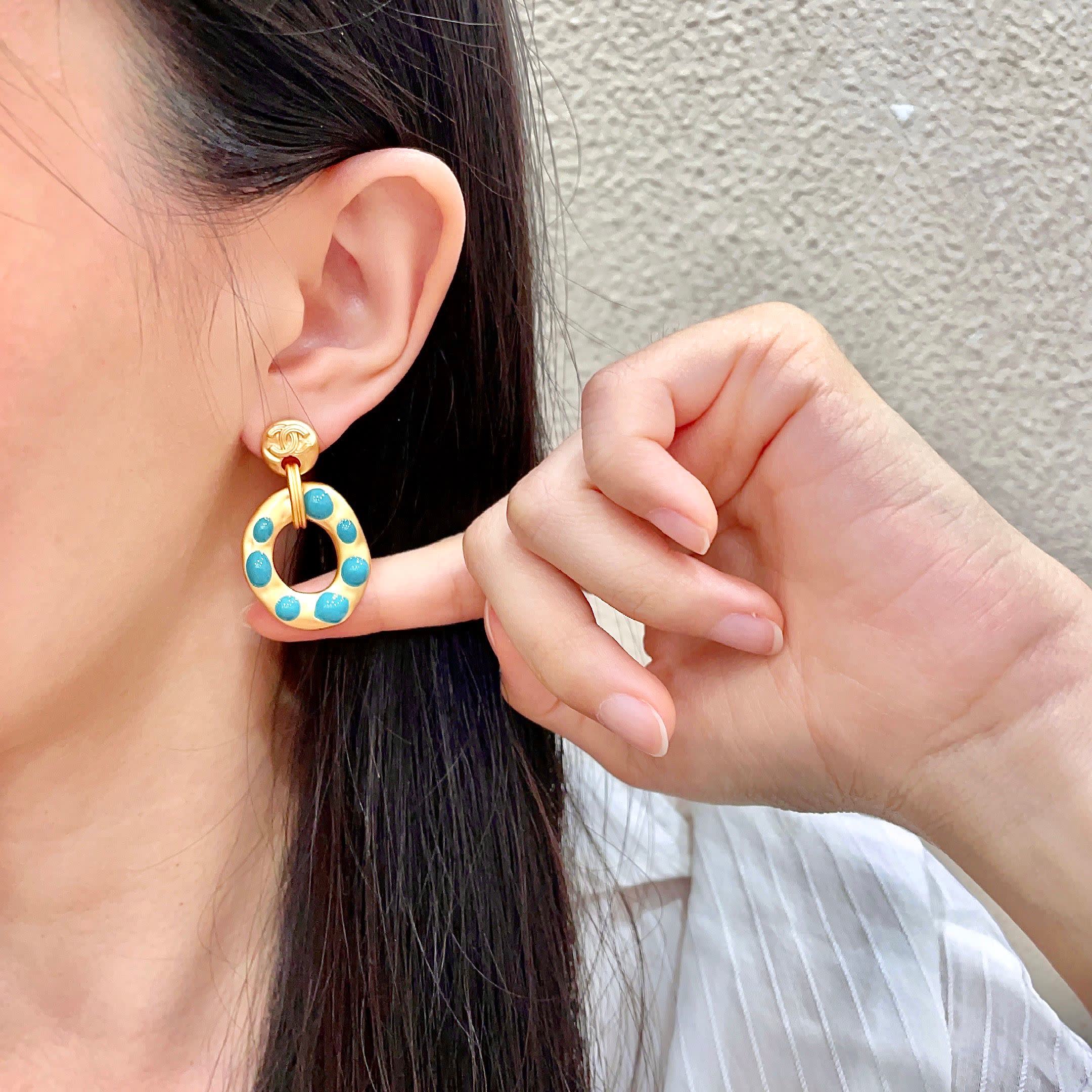 Chanel Gold and Blue Earrings