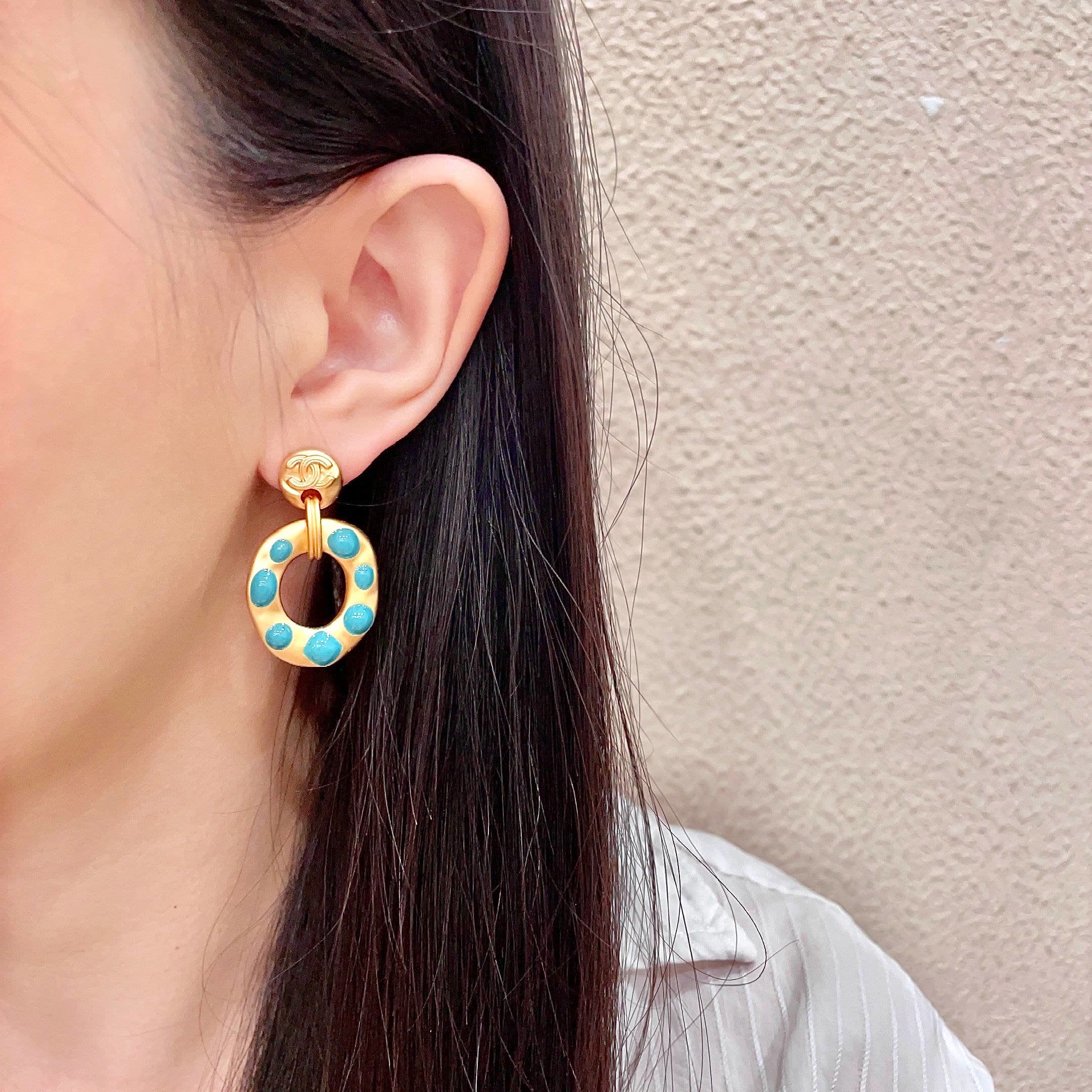 Chanel Gold and Blue Earrings