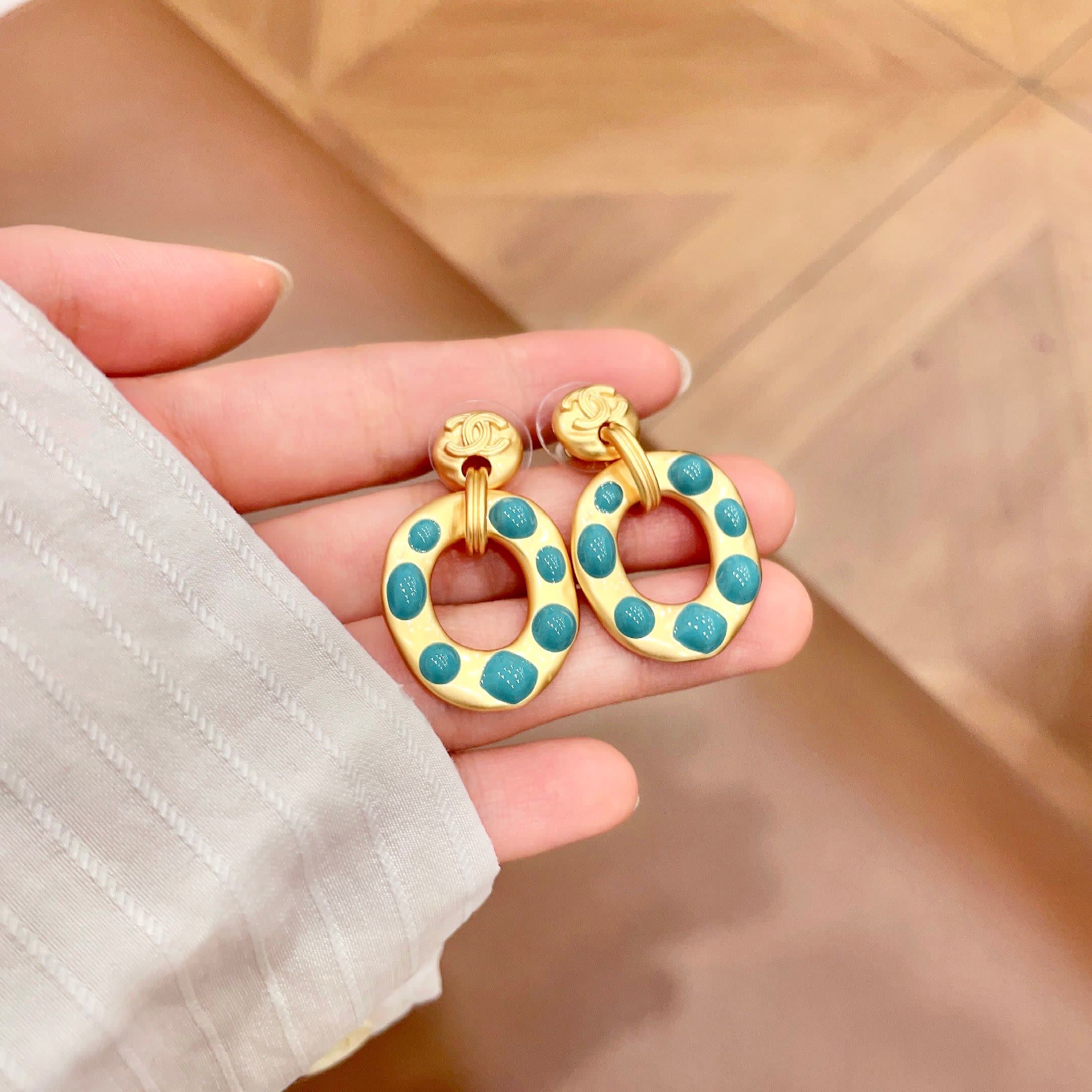 Chanel Gold and Blue Earrings