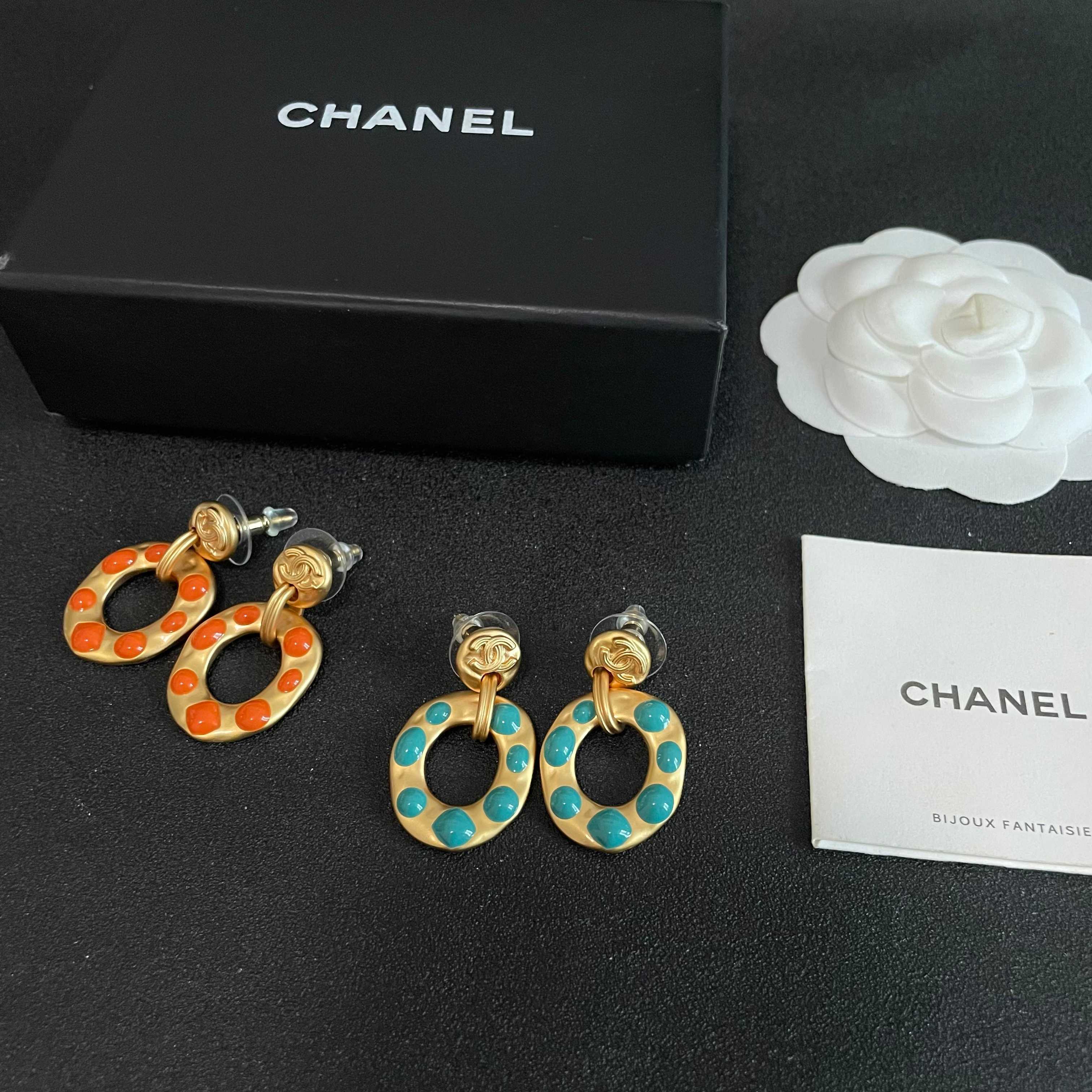 Chanel Gold and Blue Earrings