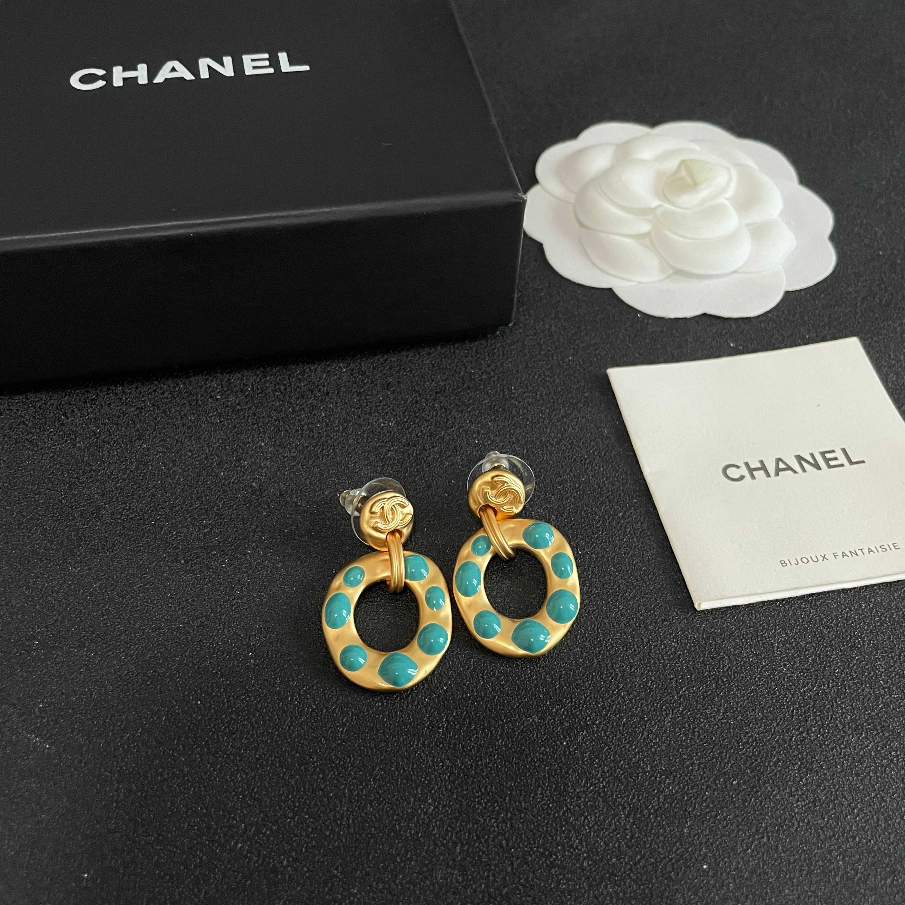 Chanel Gold and Blue Earrings