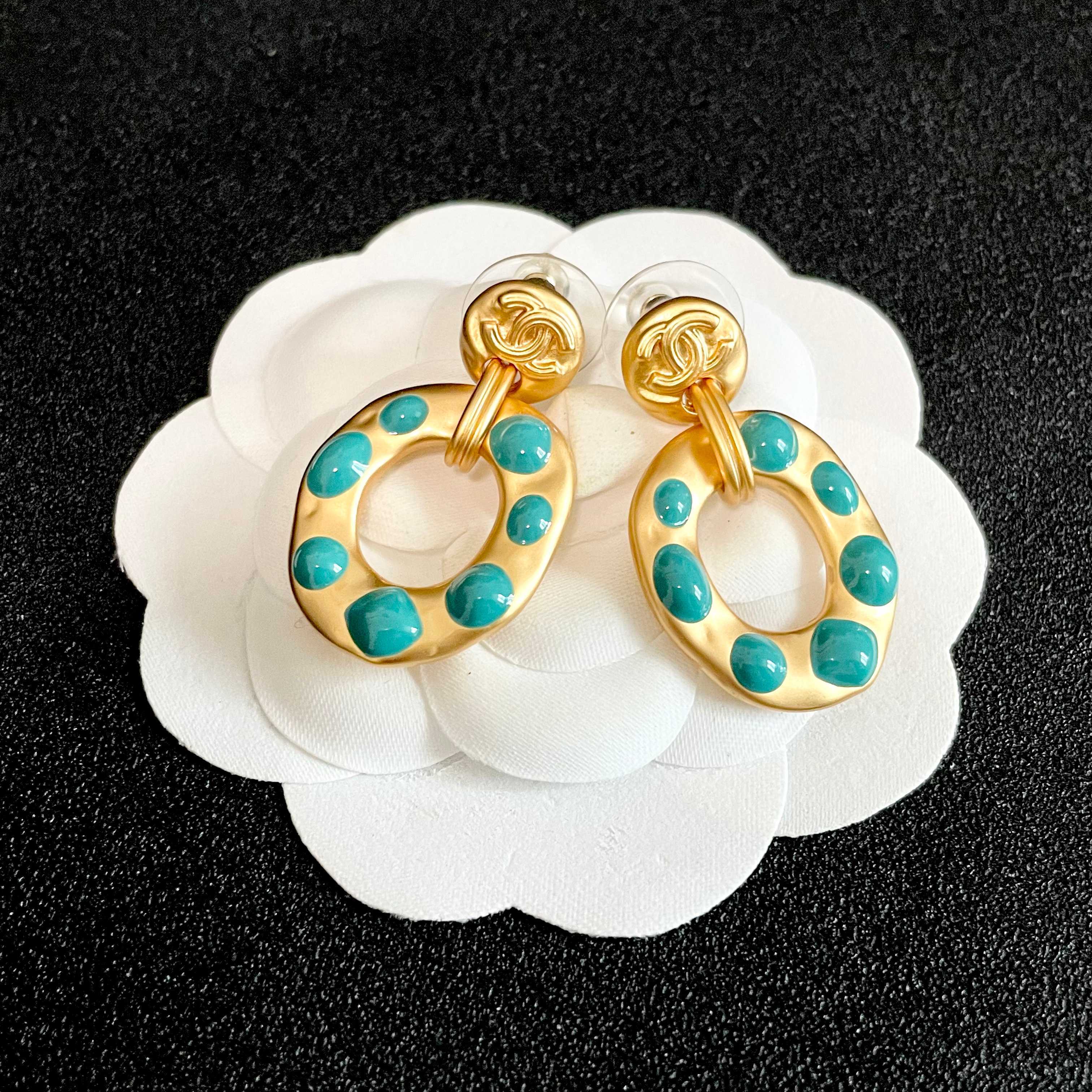 Chanel Gold and Blue Earrings