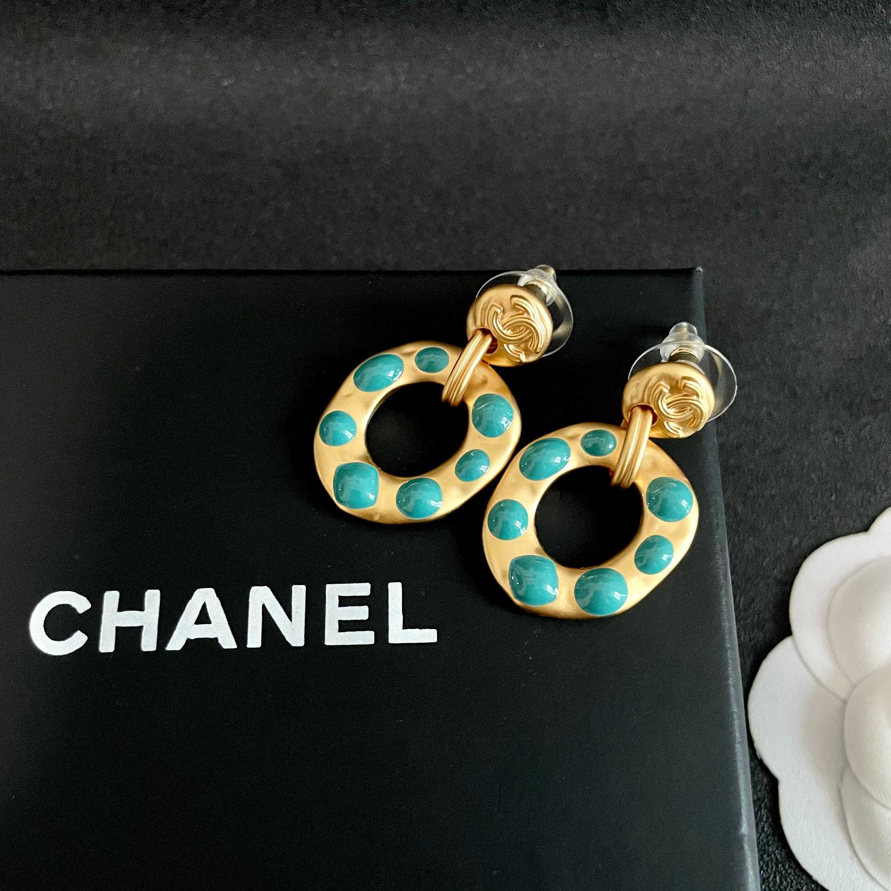 Chanel Gold and Blue Earrings