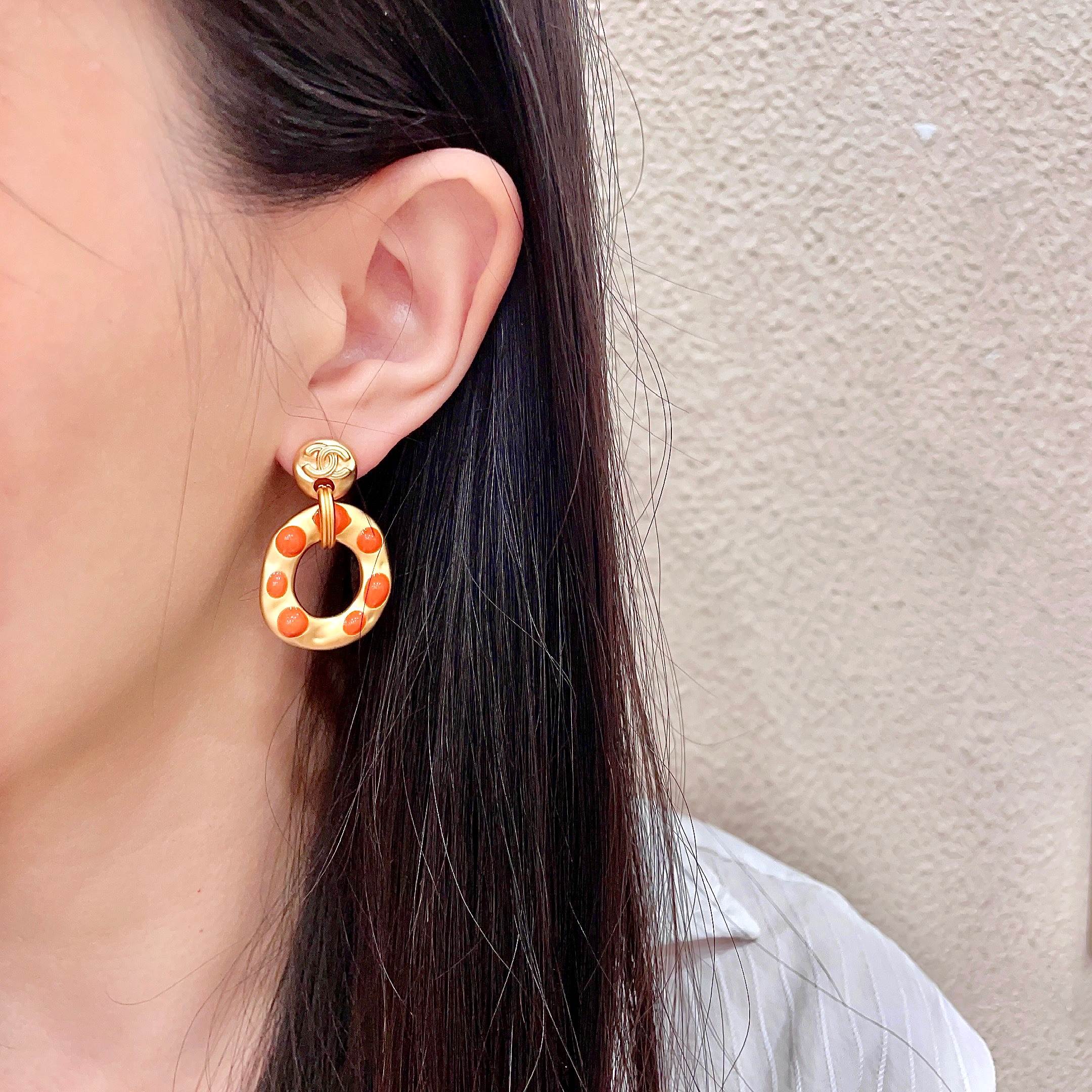 Chanel Orange Circle Earrings