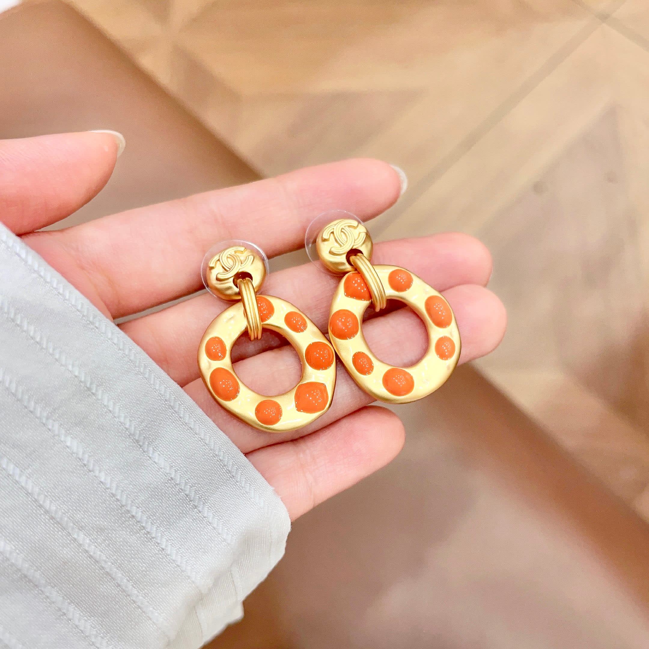 Chanel Orange Circle Earrings