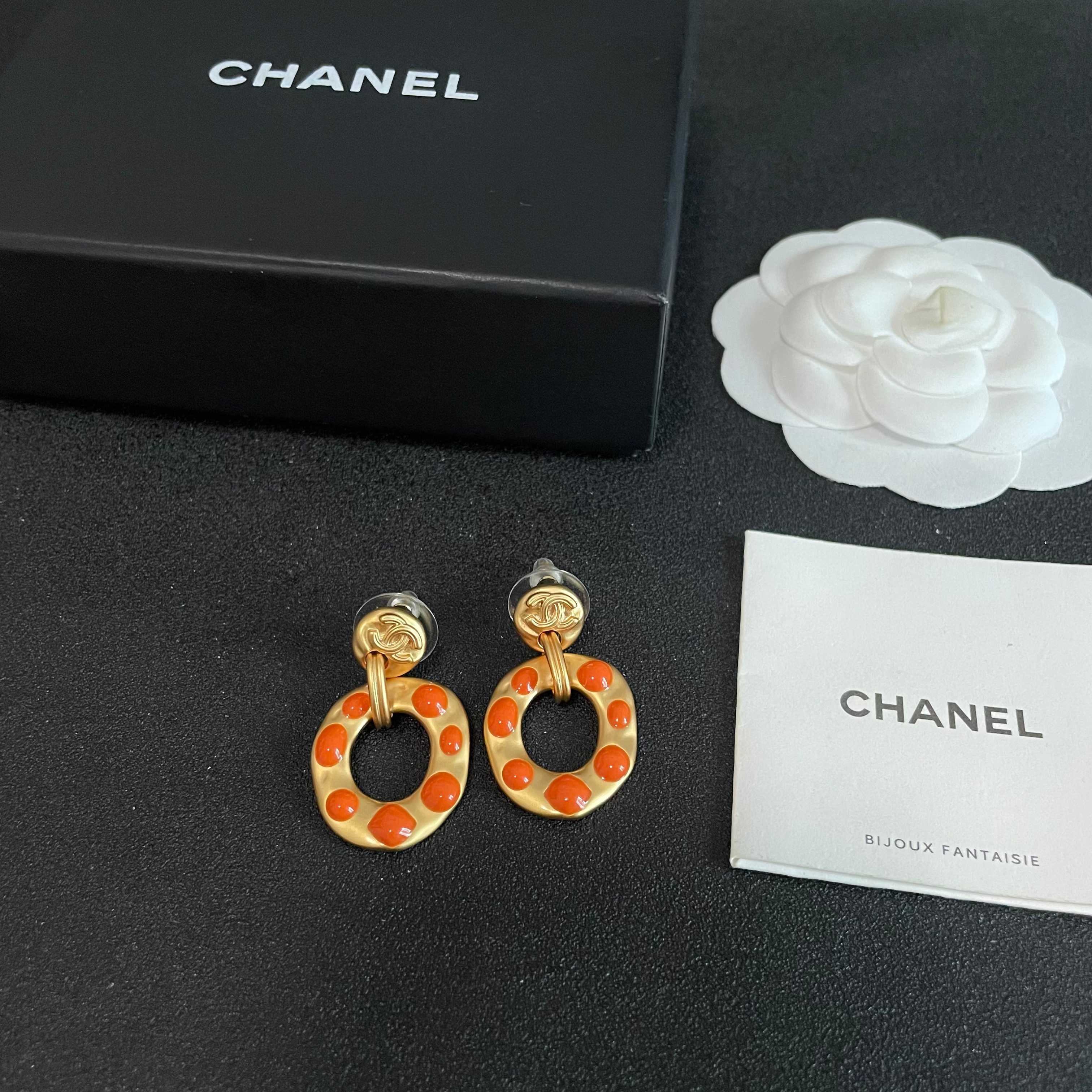 Chanel Orange Circle Earrings