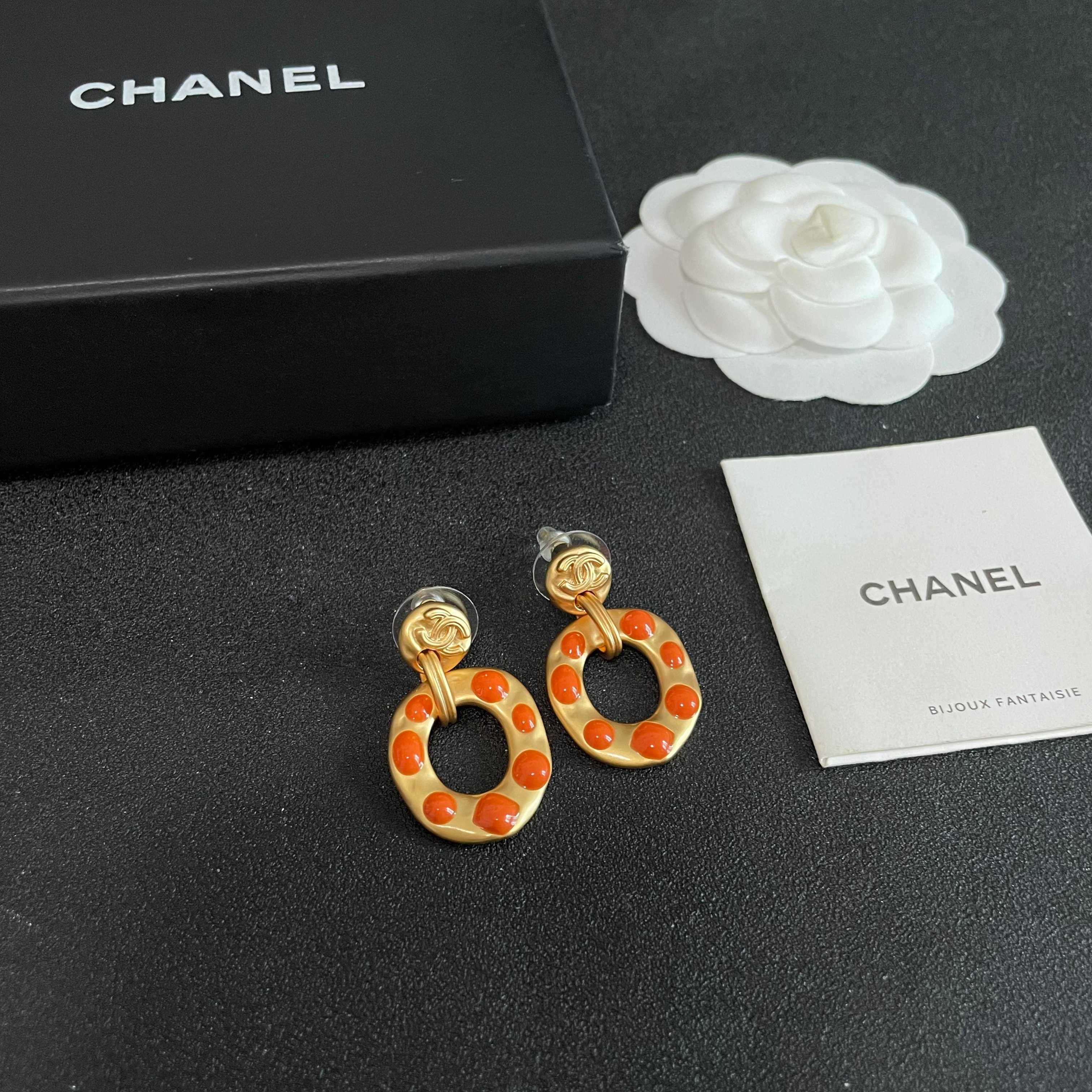 Chanel Orange Circle Earrings