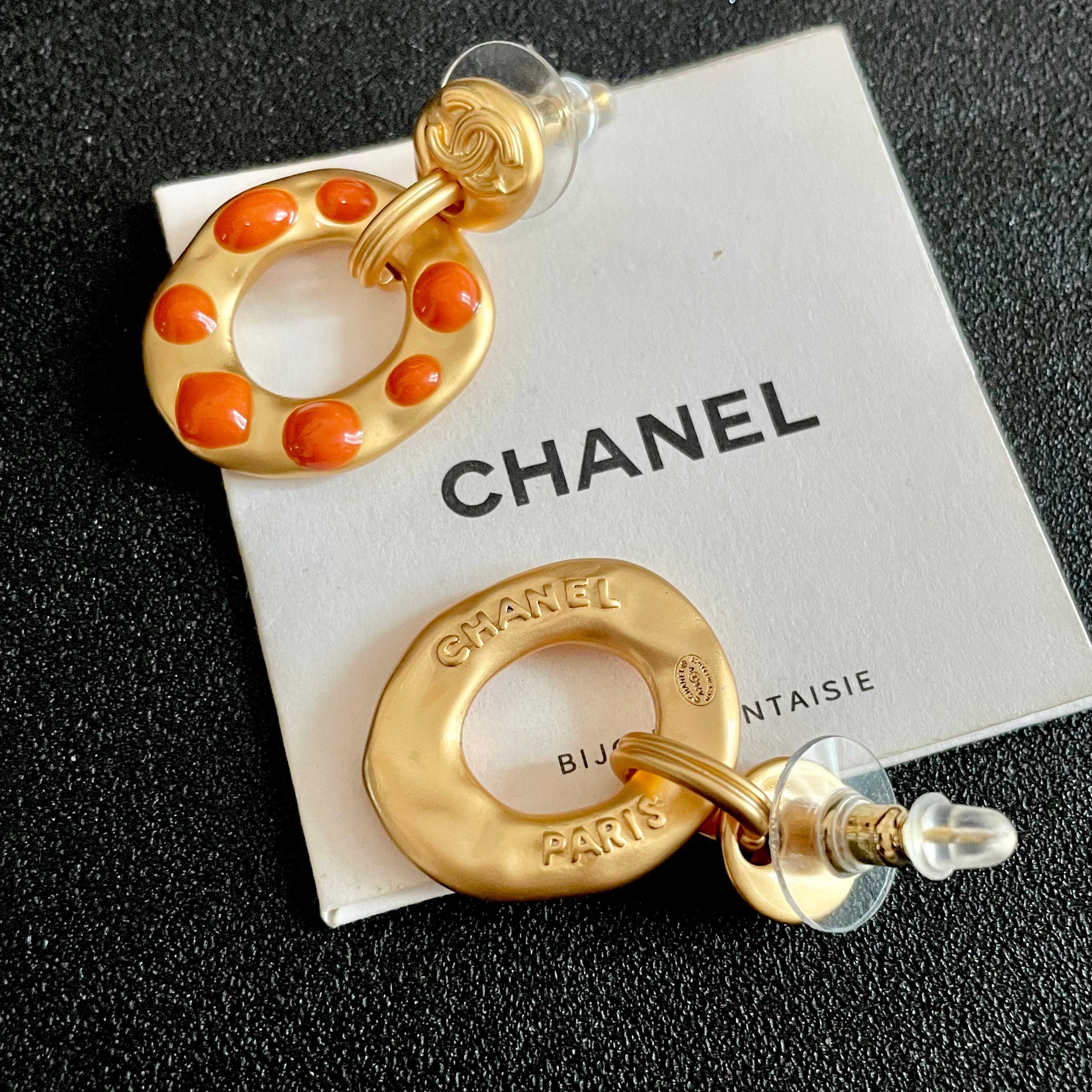 Chanel Orange Circle Earrings